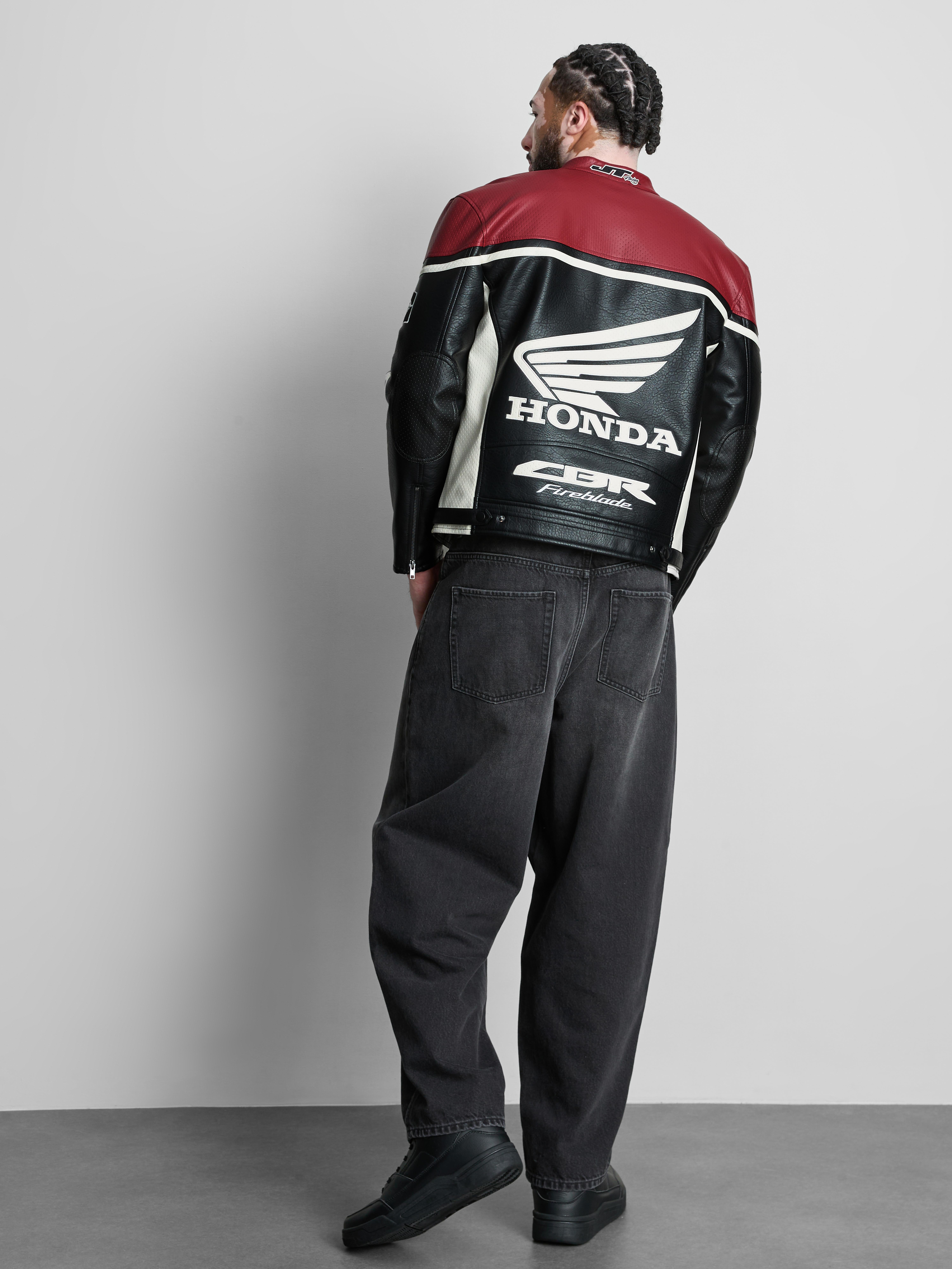 Men's Black Honda Racing Biker Jacket | Primark