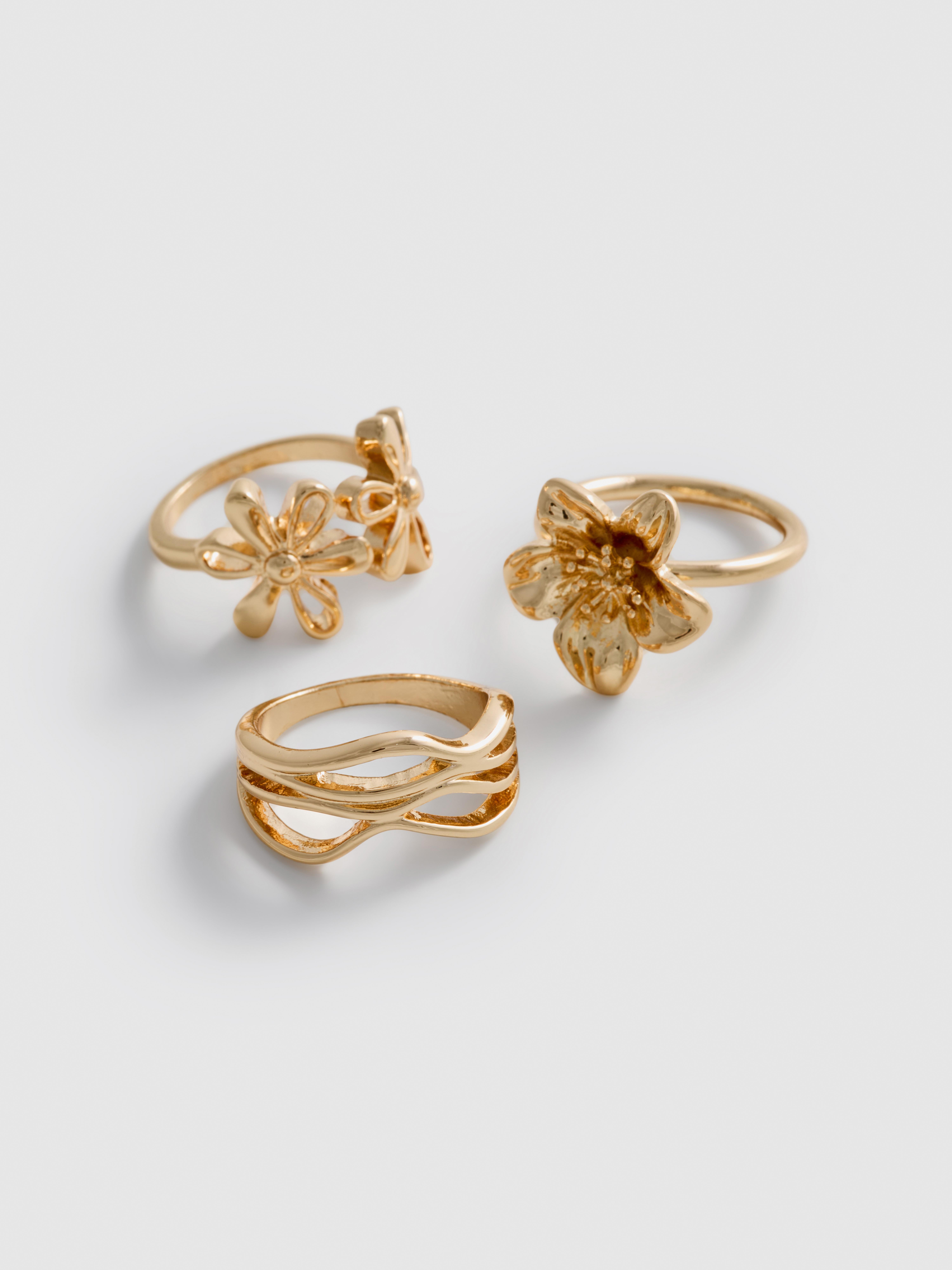 Confezione da 3 anelli floreali spessi