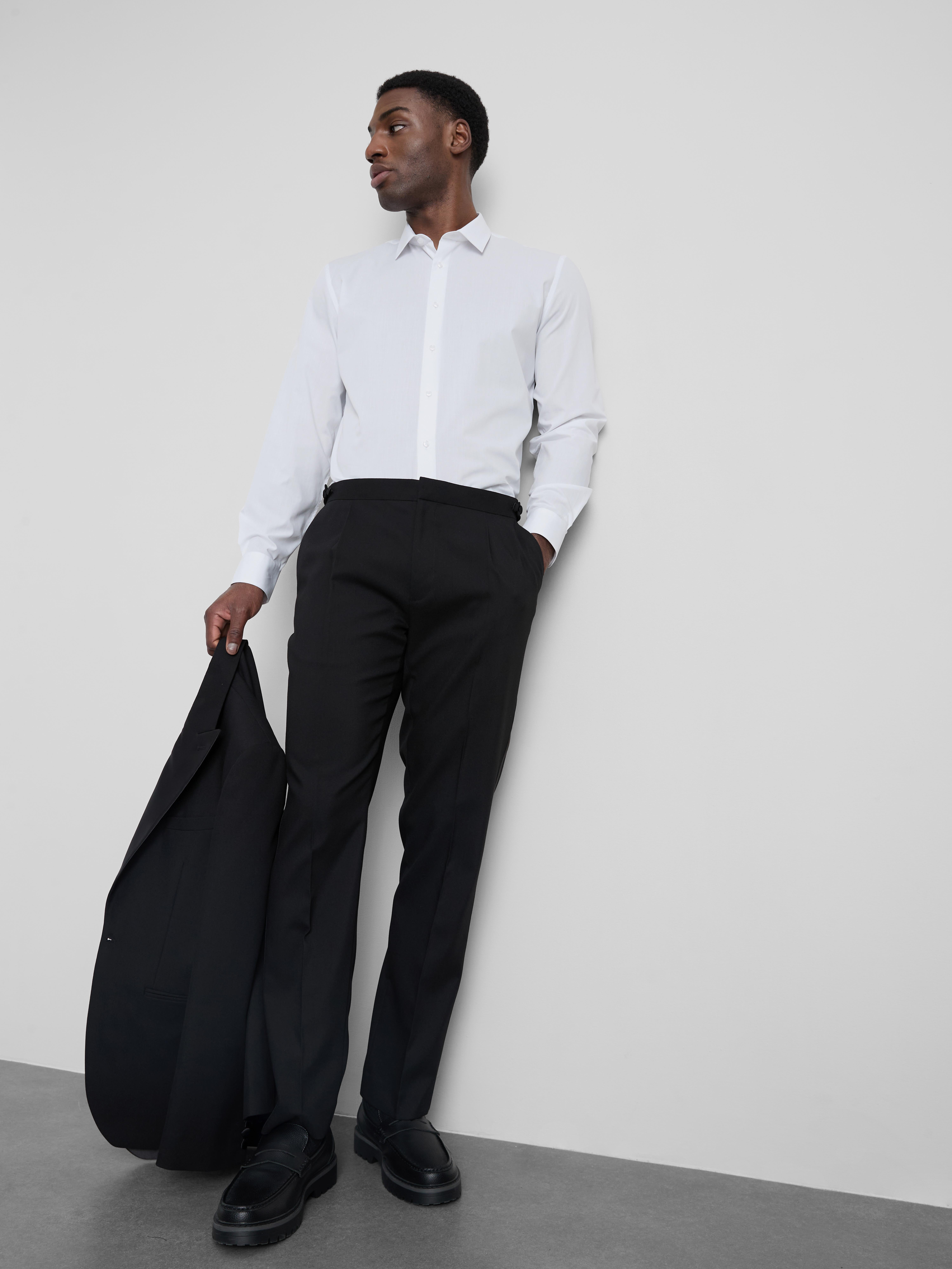 formal dress for men white shirt black pants White Twill Natural Stretch Cotton Dress Shirt