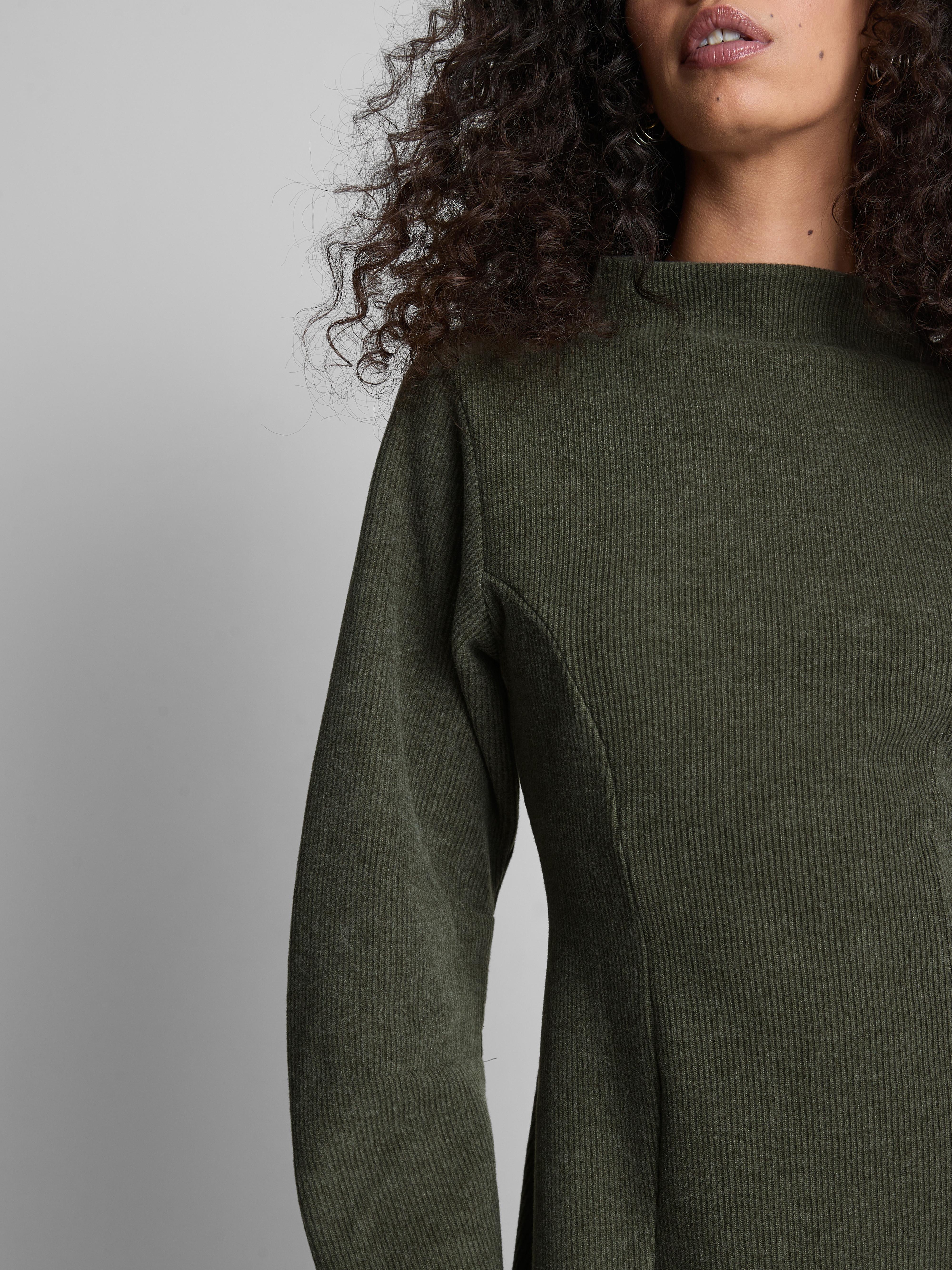 Women's Olive Mini Balloon-Sleeve Sweater Dress