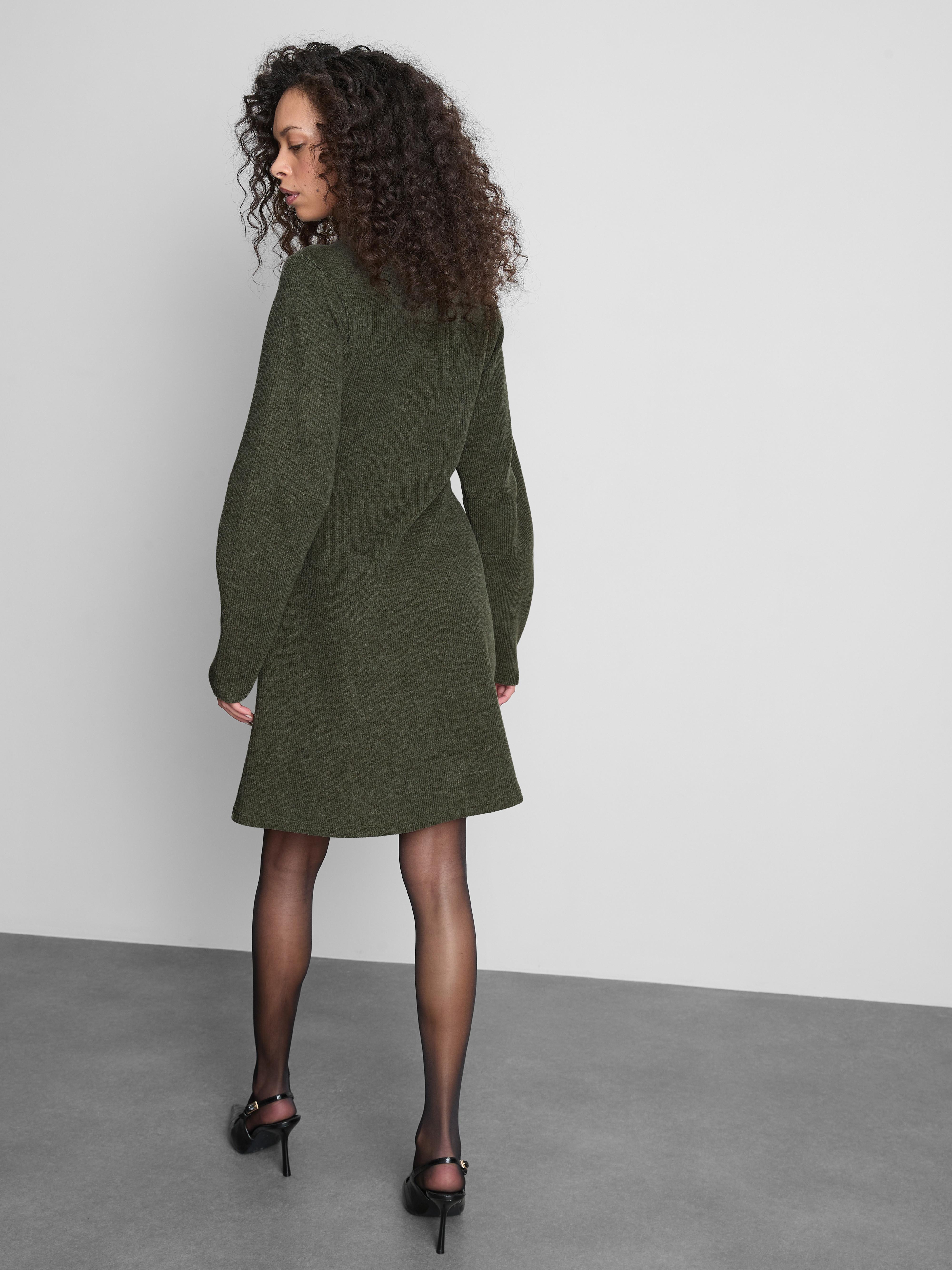 Women's Olive Mini Balloon-Sleeve Sweater Dress