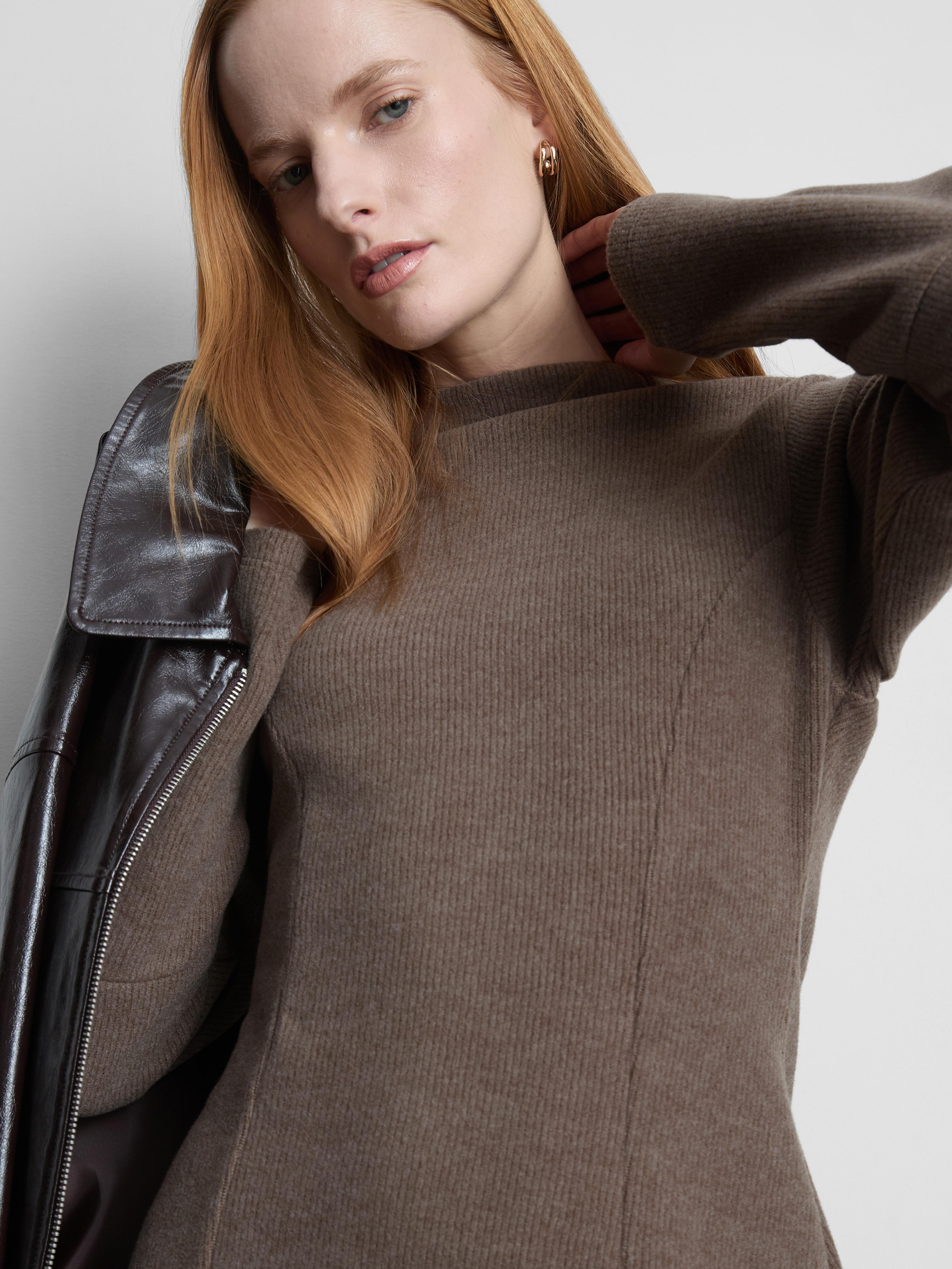 Women's Tan Mini Balloon-Sleeve Sweater Dress