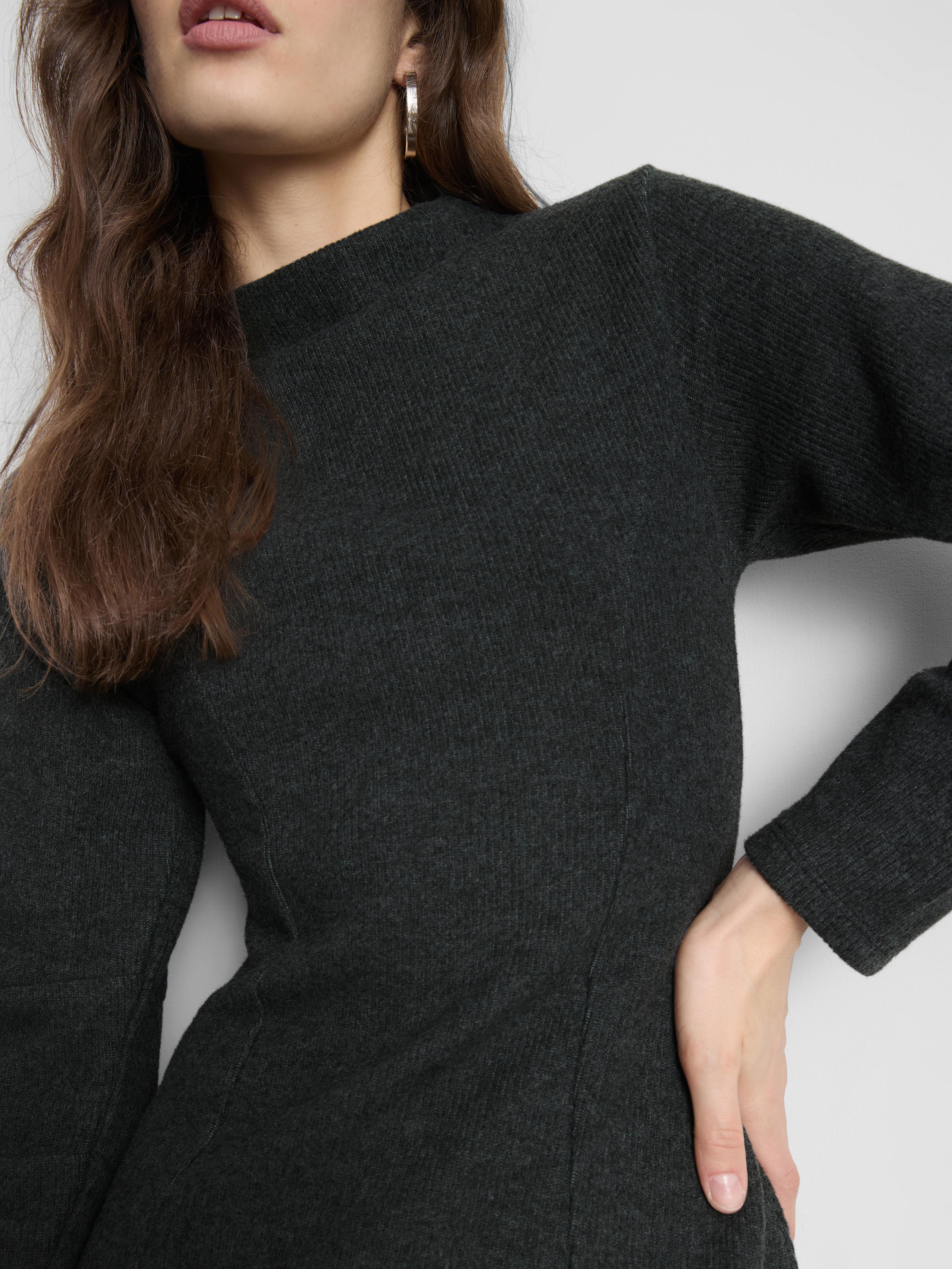 Women's Charcoal Mini Balloon-Sleeve Sweater Dress