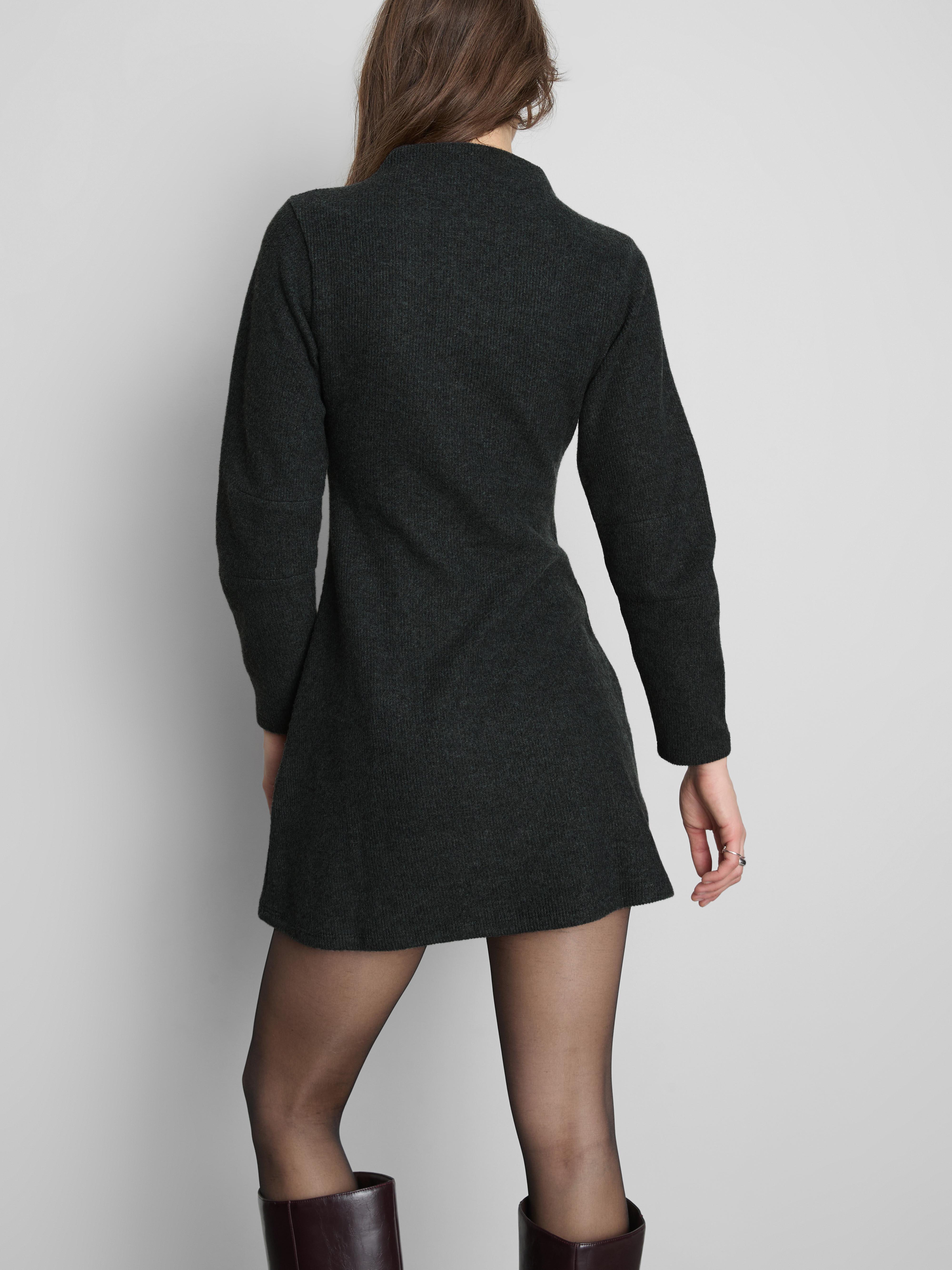 Women's Charcoal Mini Balloon-Sleeve Sweater Dress