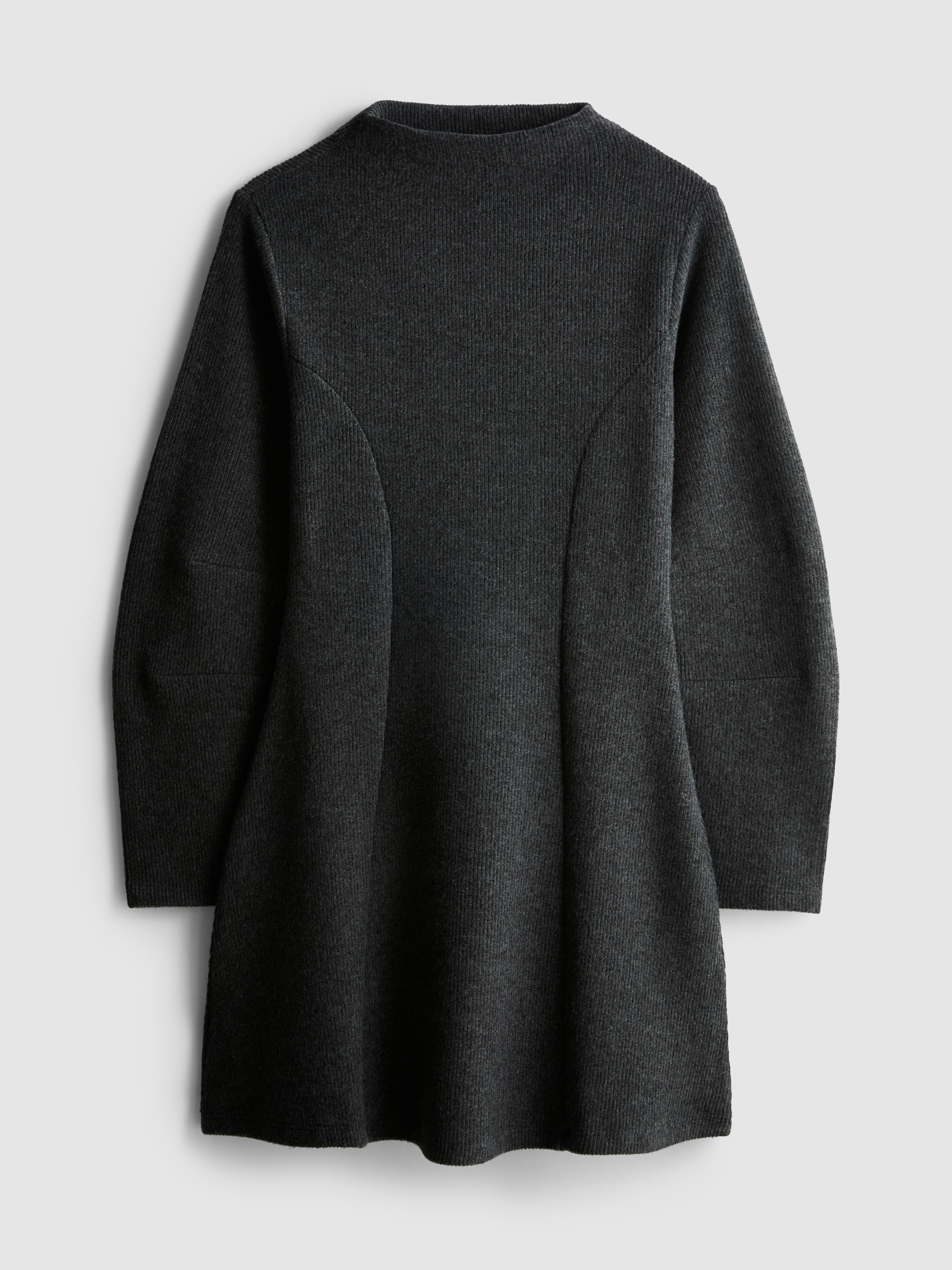 Women's Charcoal Mini Balloon-Sleeve Sweater Dress