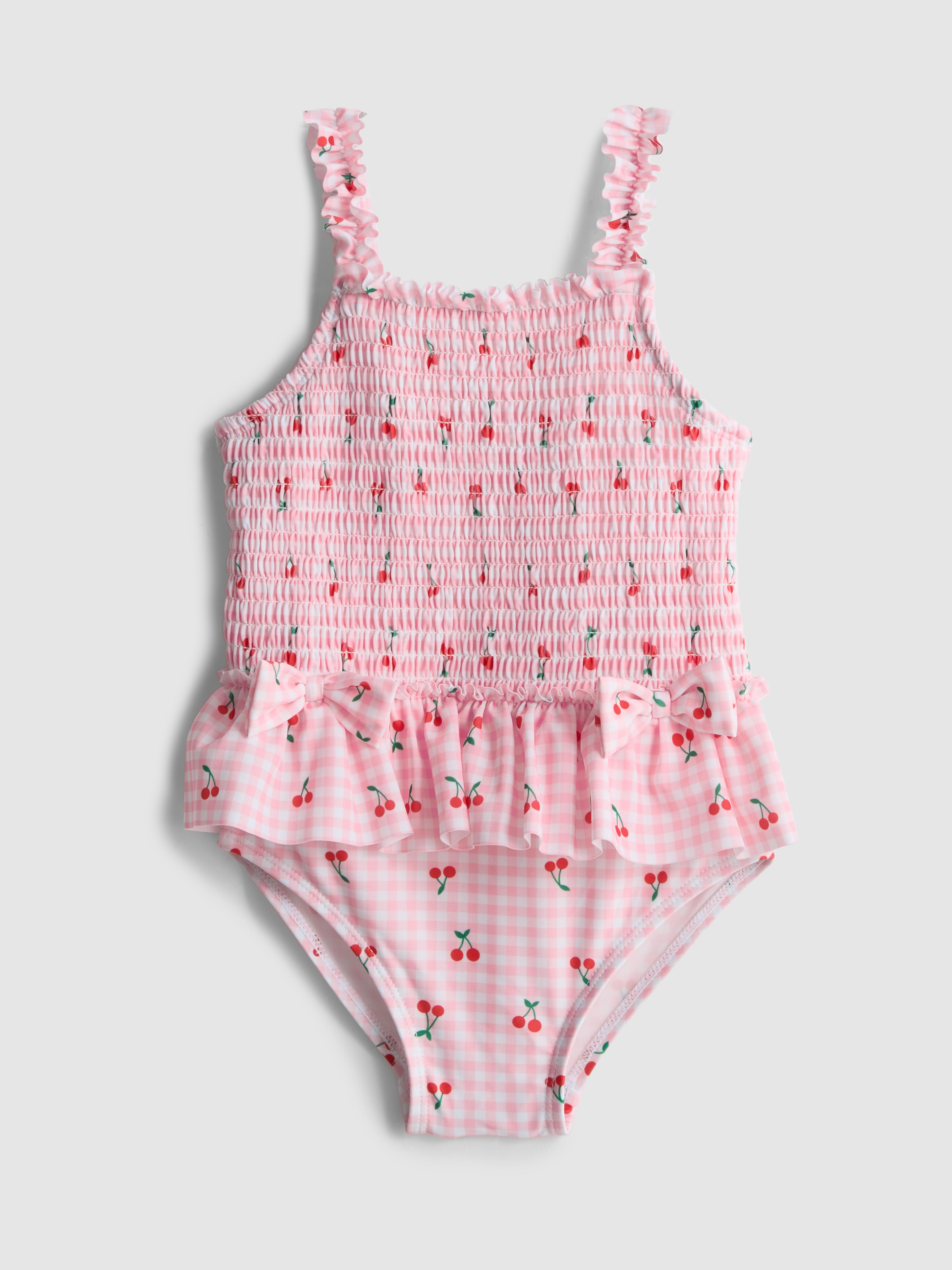 0-36mths | Cherry Graphic Shirred Ruffle Swimsuit
