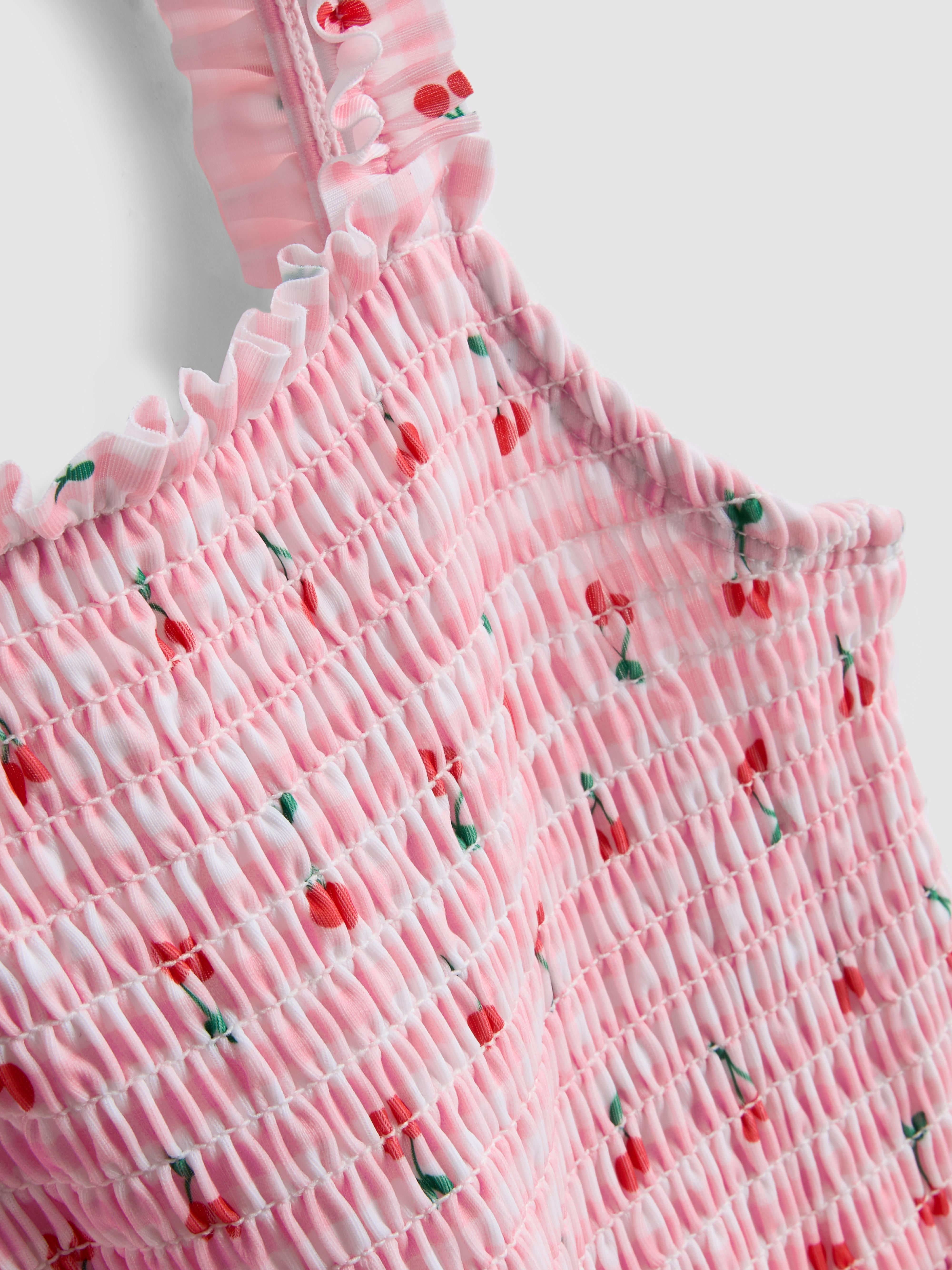 0-36mths | Cherry Graphic Shirred Ruffle Swimsuit