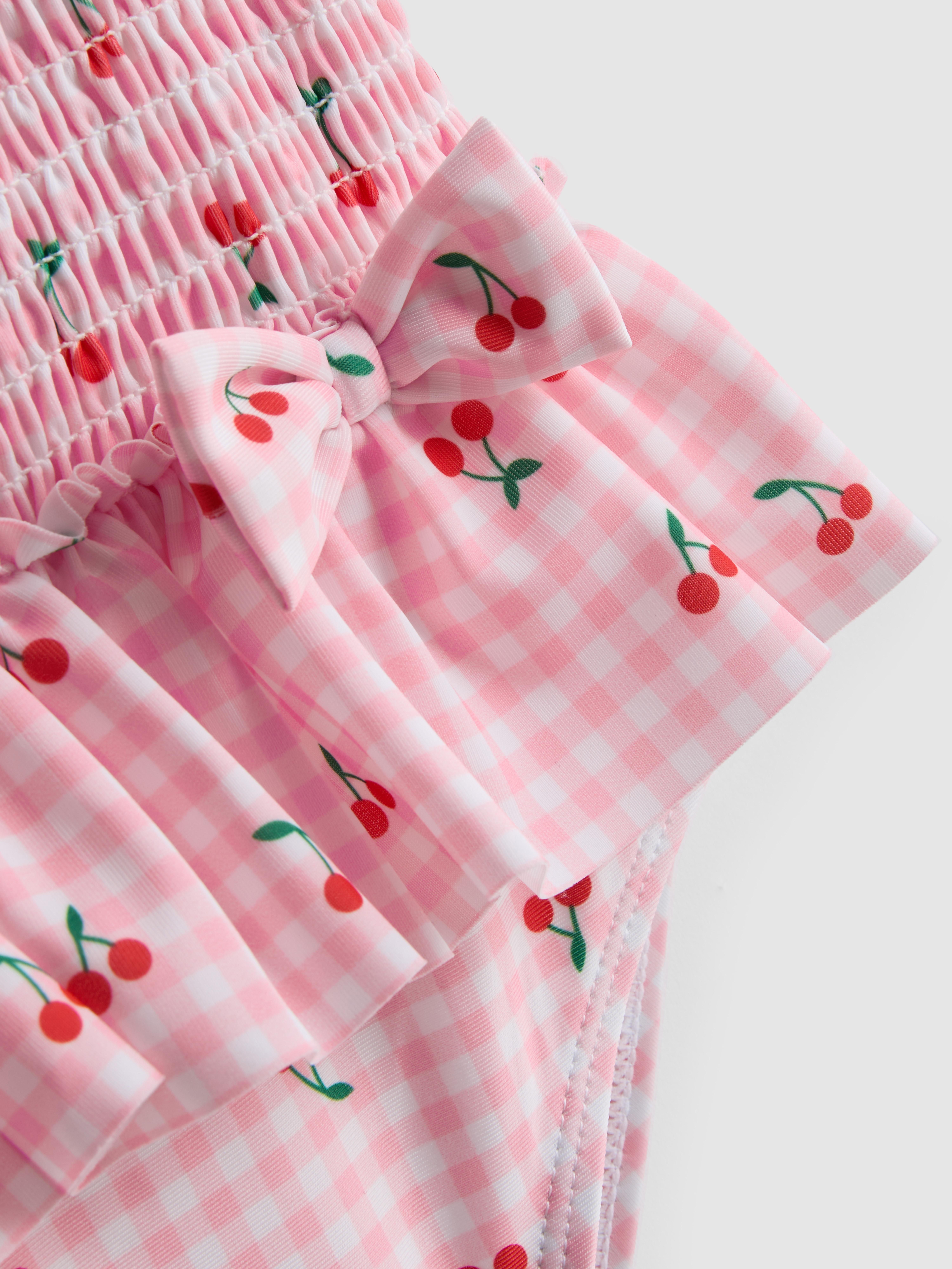 0 - 36 luni | Costum de baie încrețit cu volane și imprimeu cu cireșe