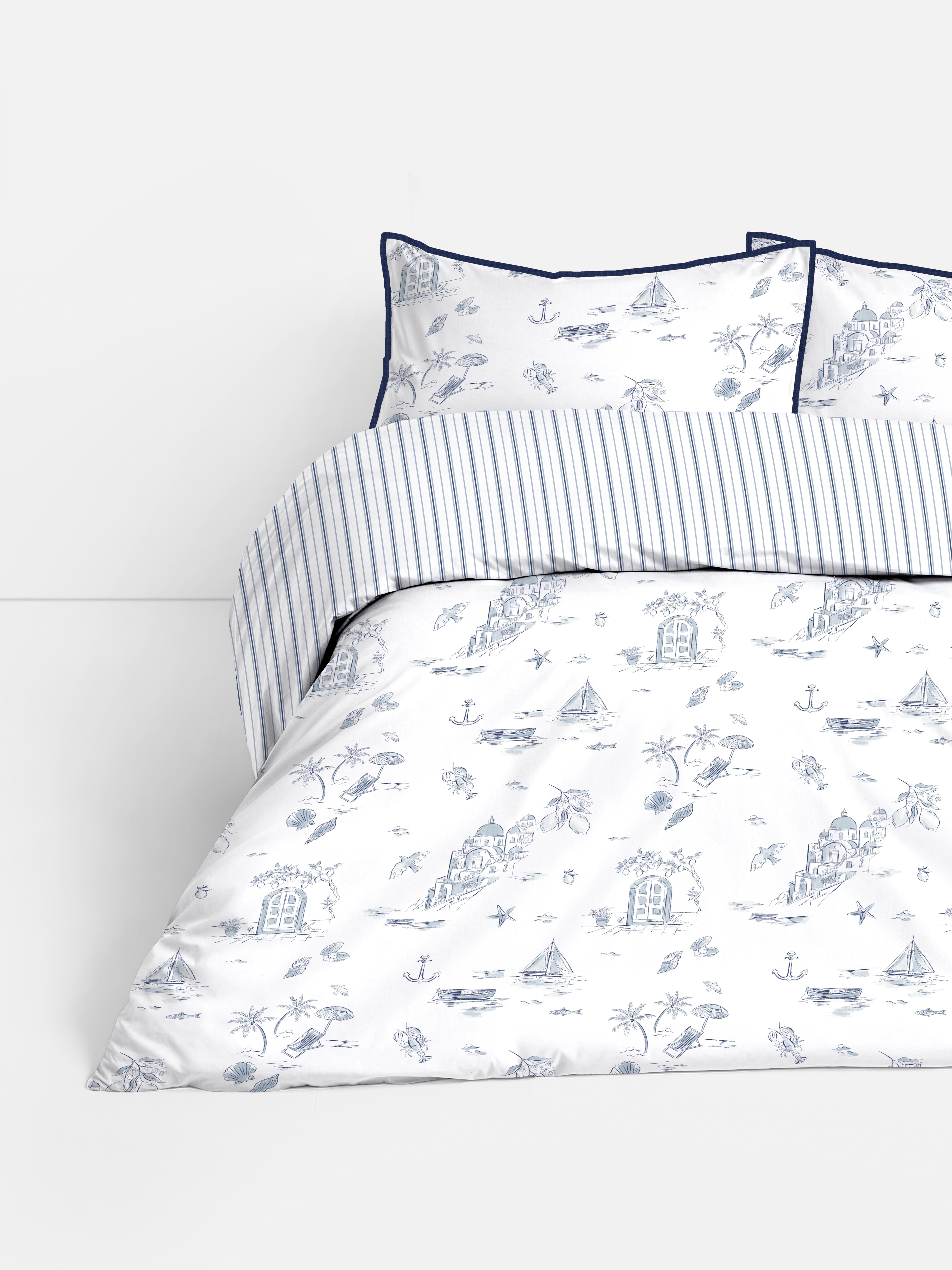 Dekbedovertrekset met schetsmotief in kustthema
