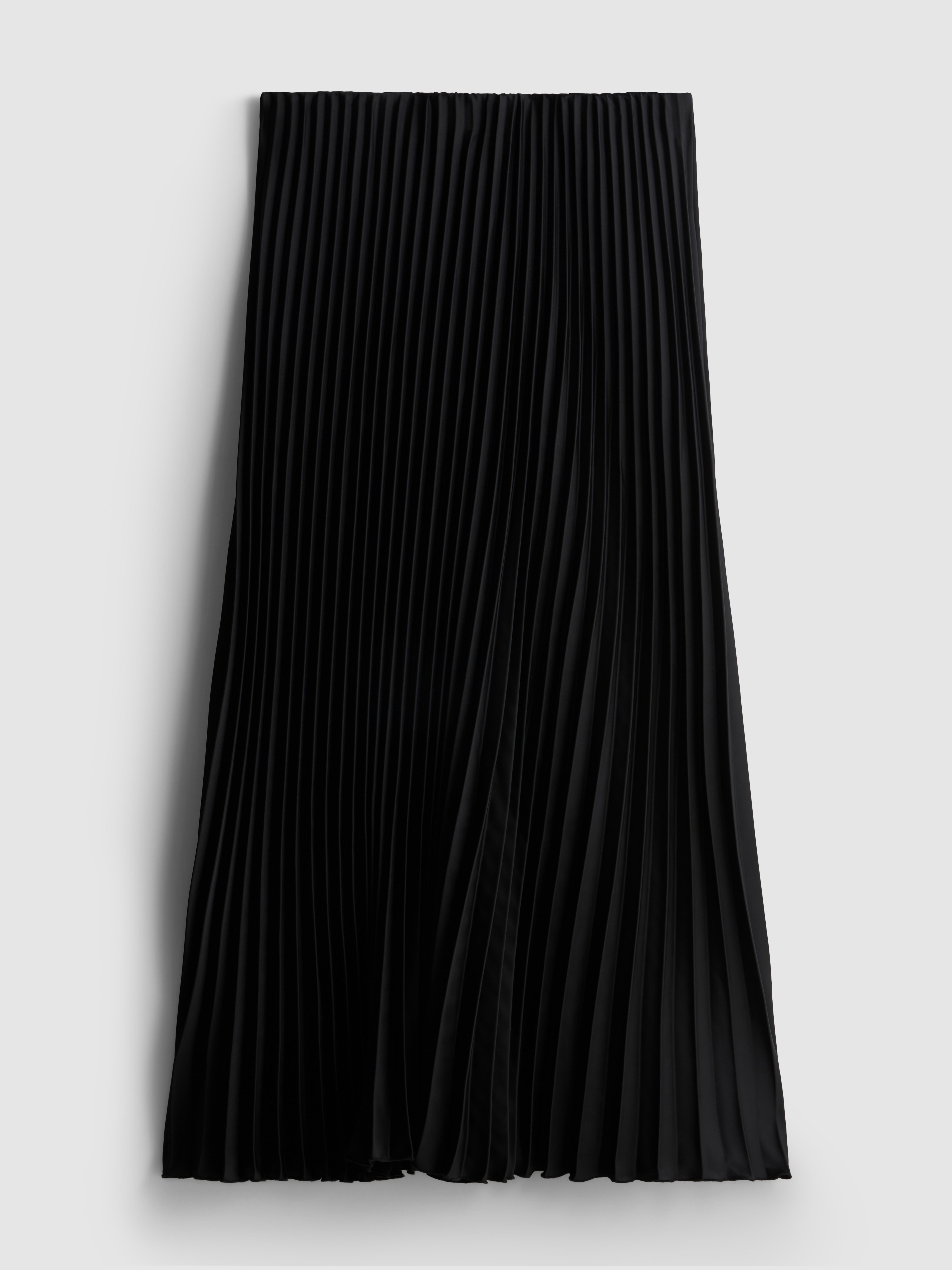 Women's Black Satin Pleated Midi Skirt