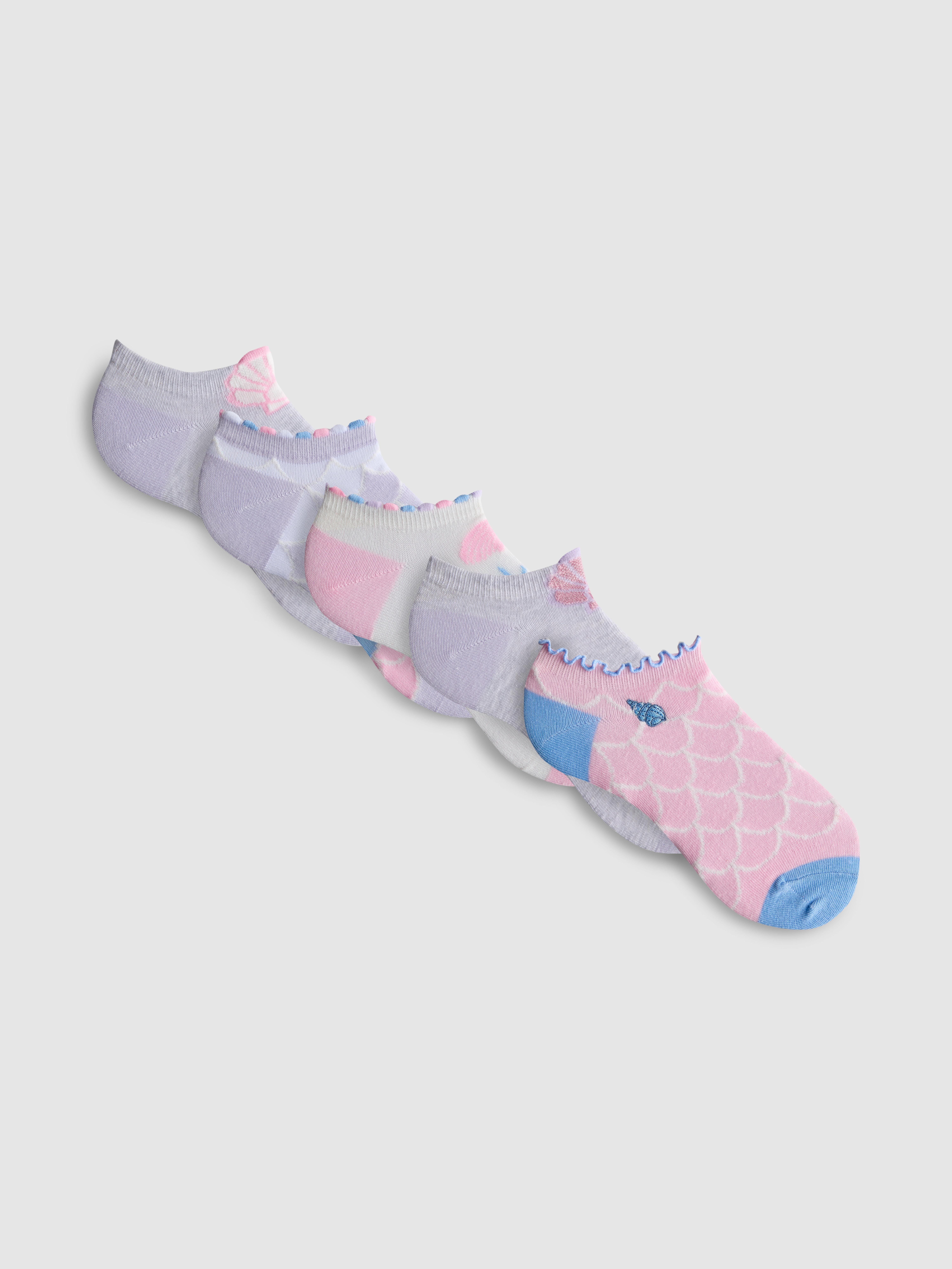 5pk Seashell Graphic Sneaker Socks