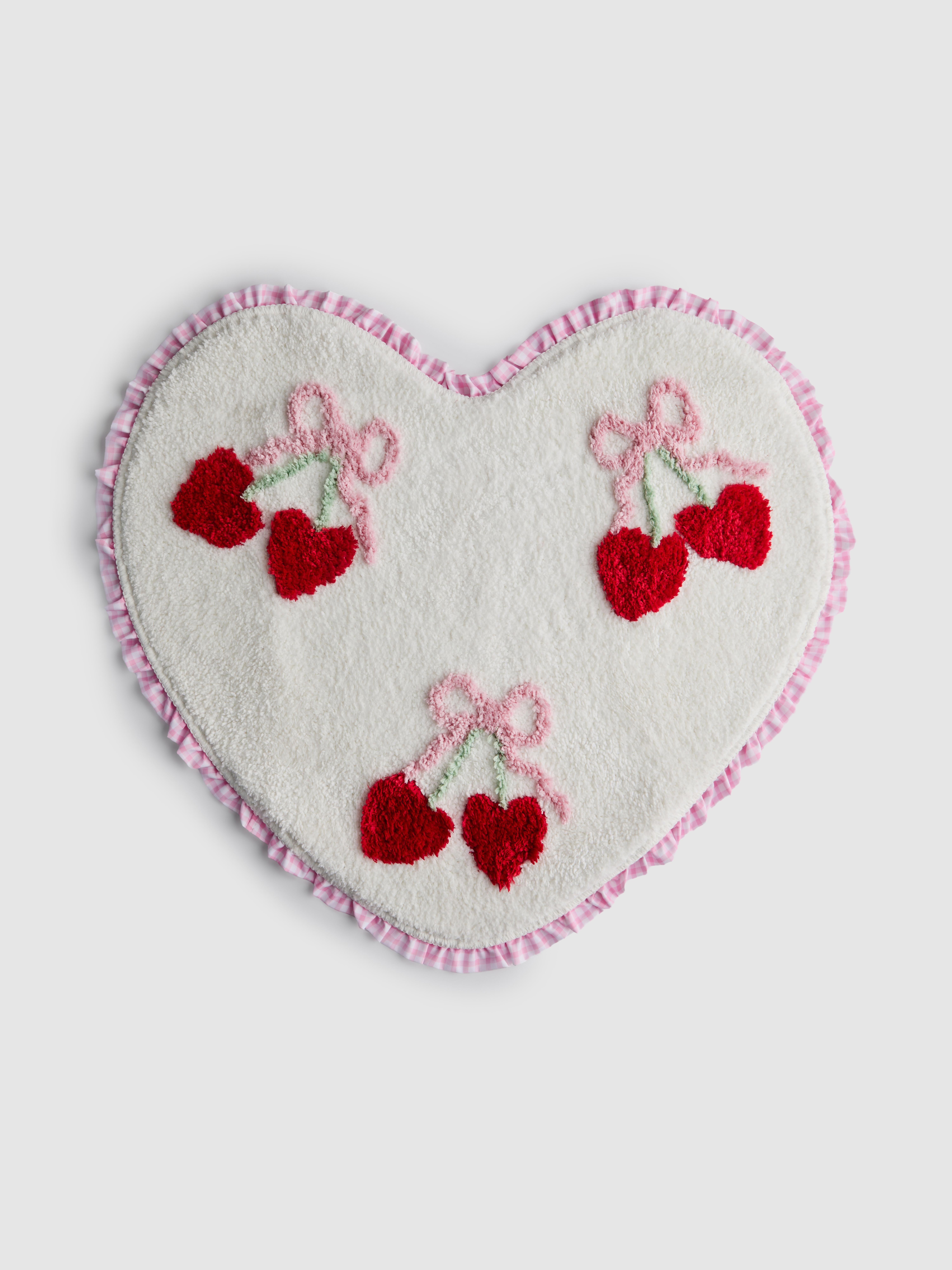 Tapis de bain en cœur à motif cerise
