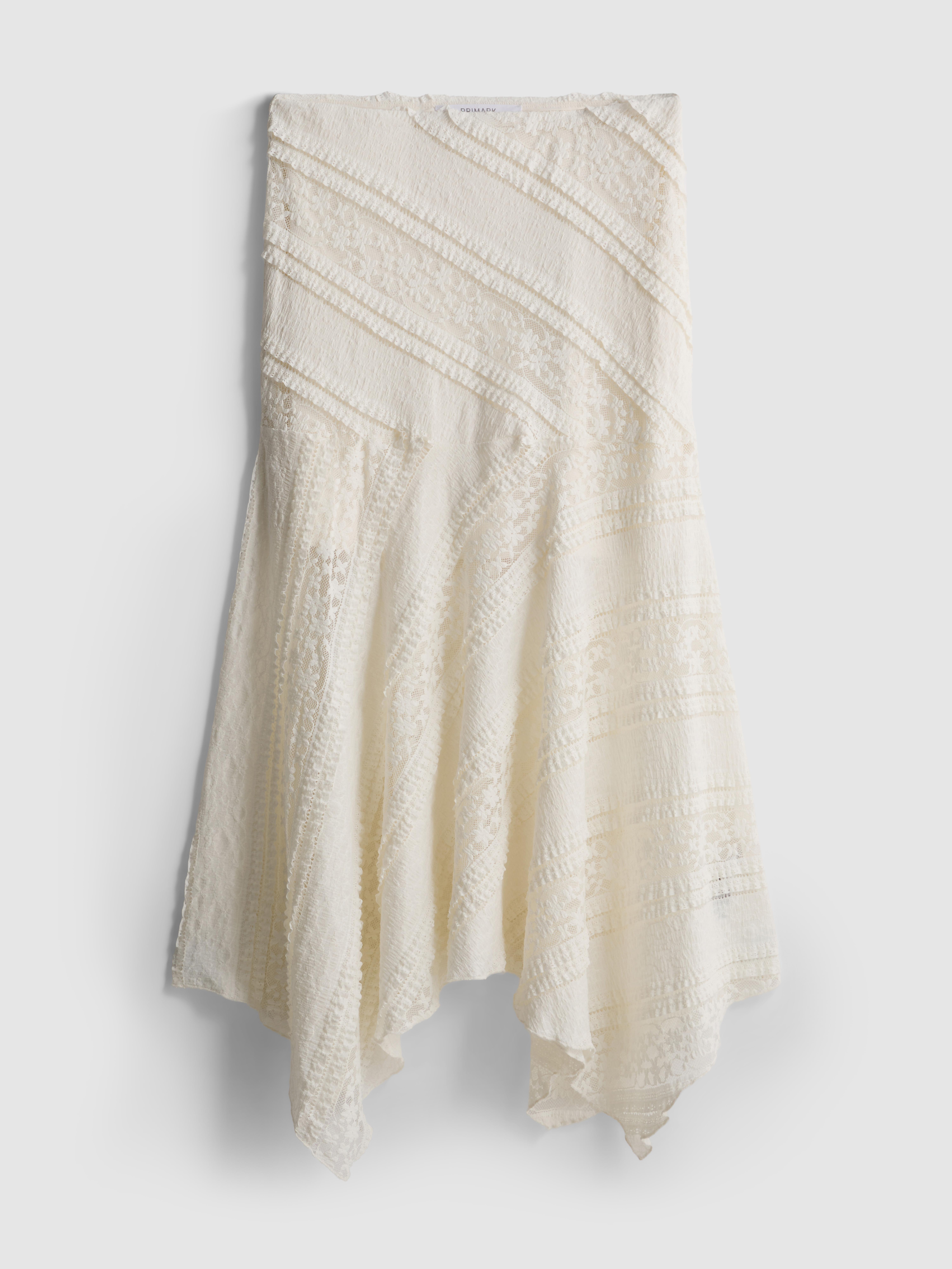 Asymmetric Hem Lace Skirt