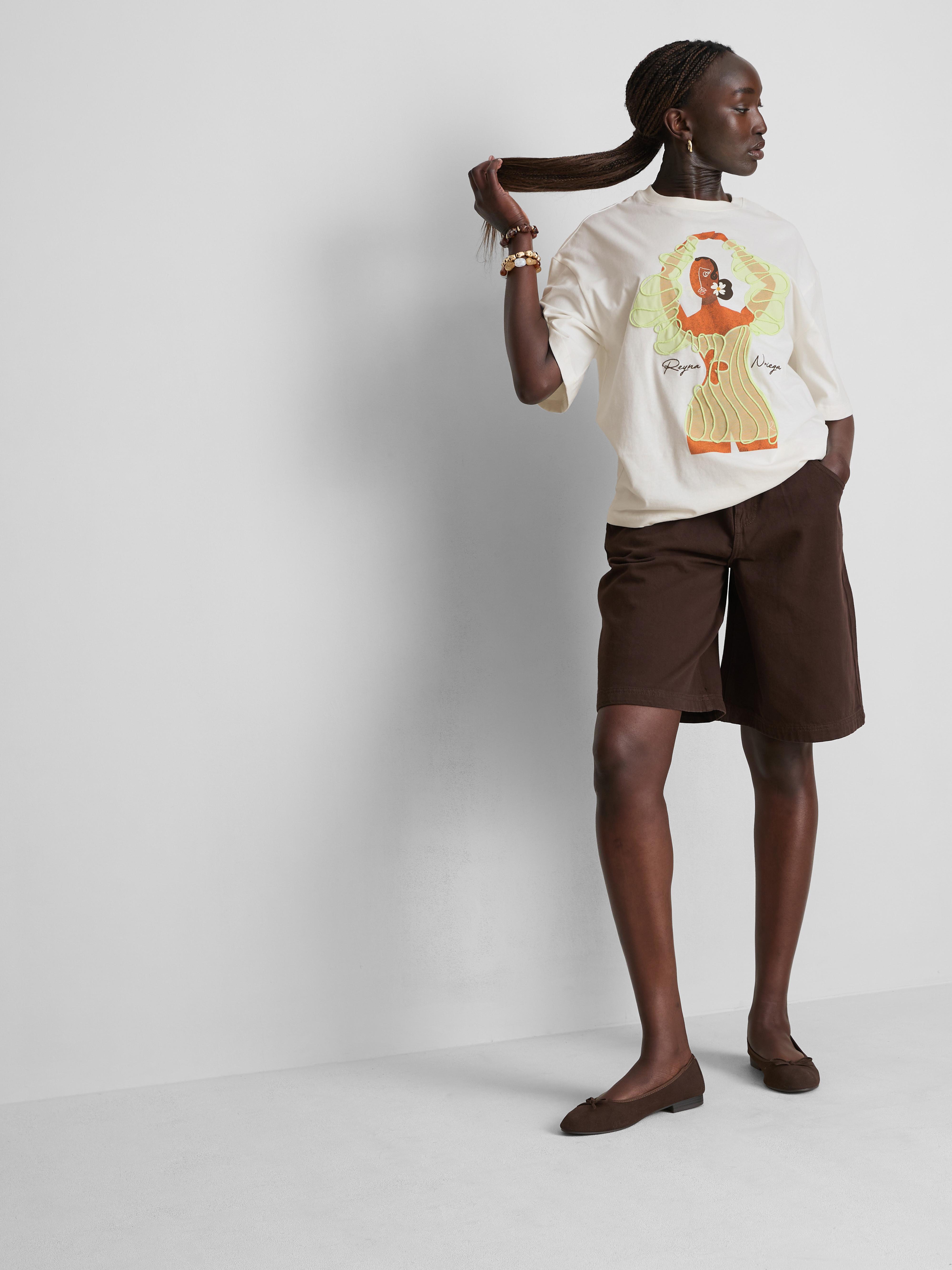 Bawełniany T-shirt oversize z grafiką Reyny Noriegi
