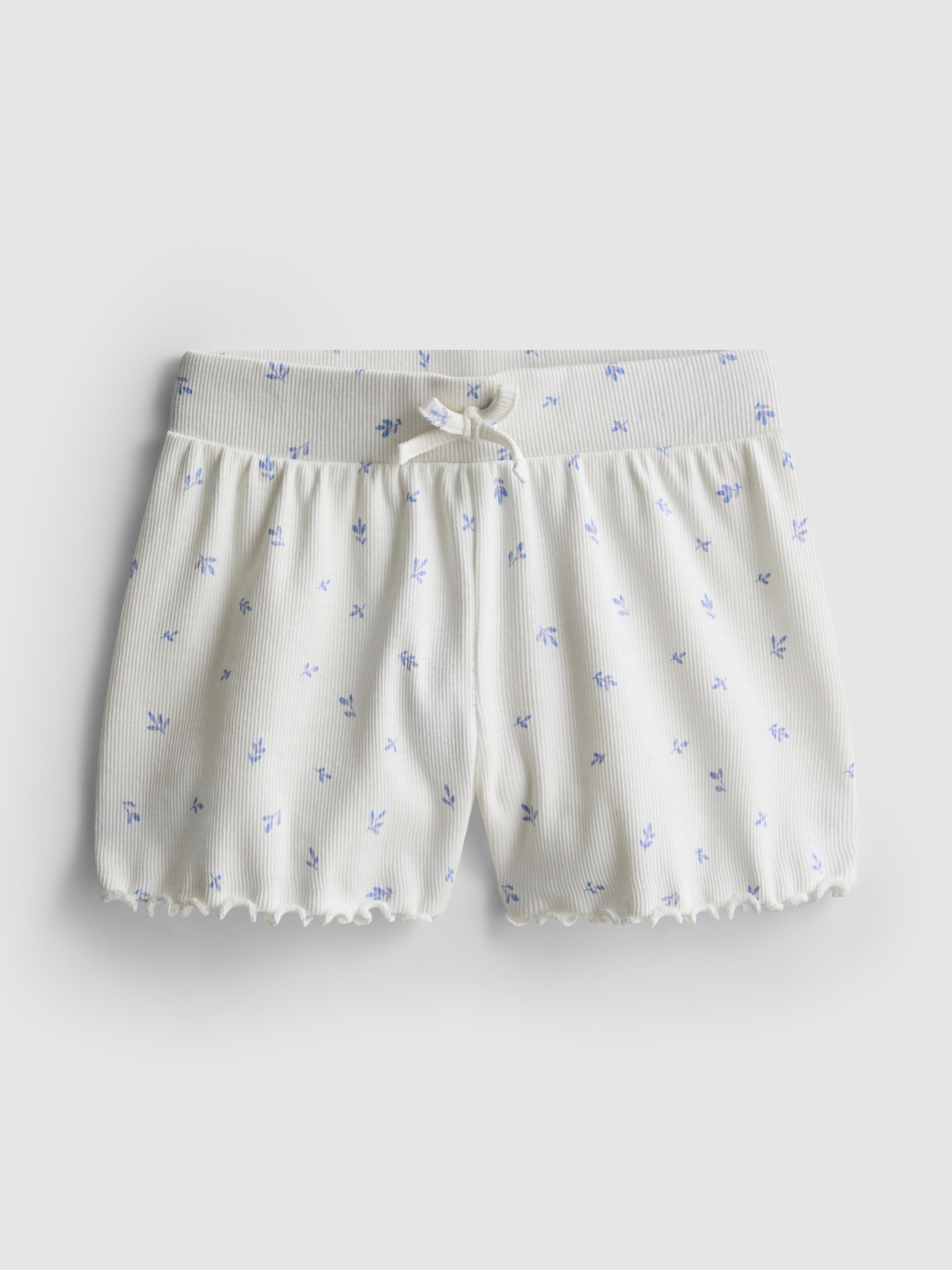 Girls Ivory 1.5-8yrs | Ribbed Lettuce Trim Shorts