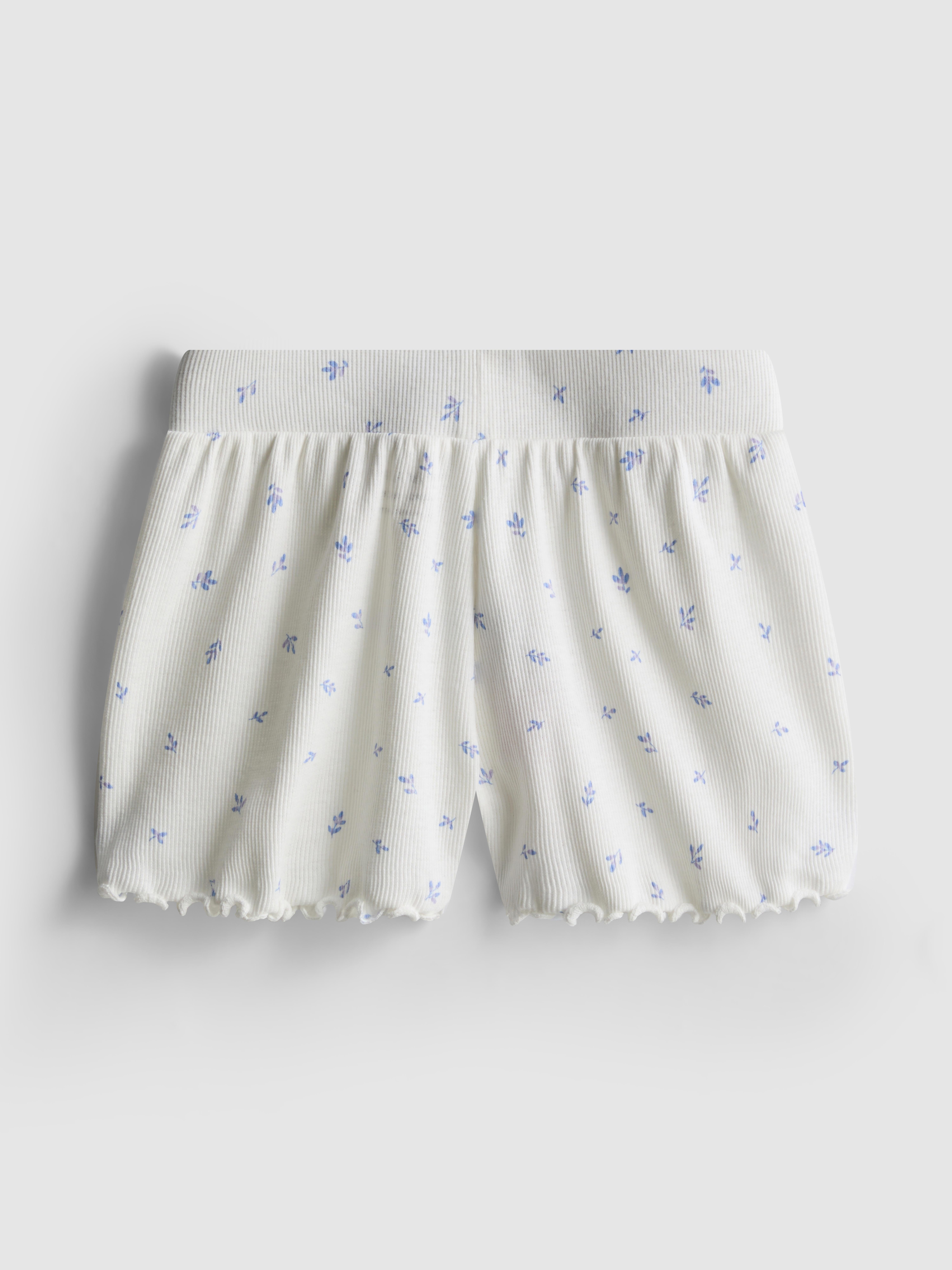 Girls Ivory 1.5-8yrs | Ribbed Lettuce Trim Shorts