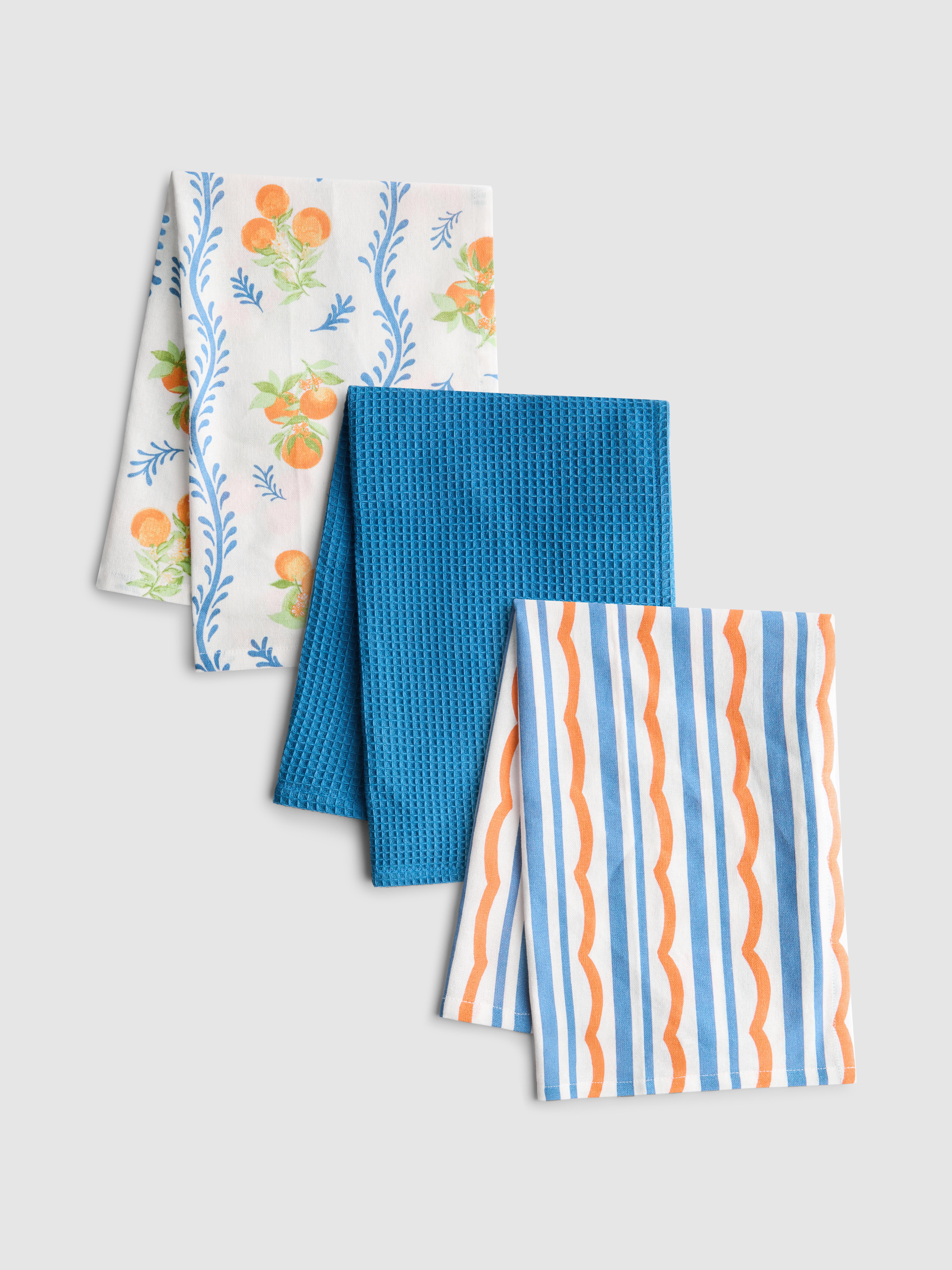 3pk Decorative Tea Towels Blue