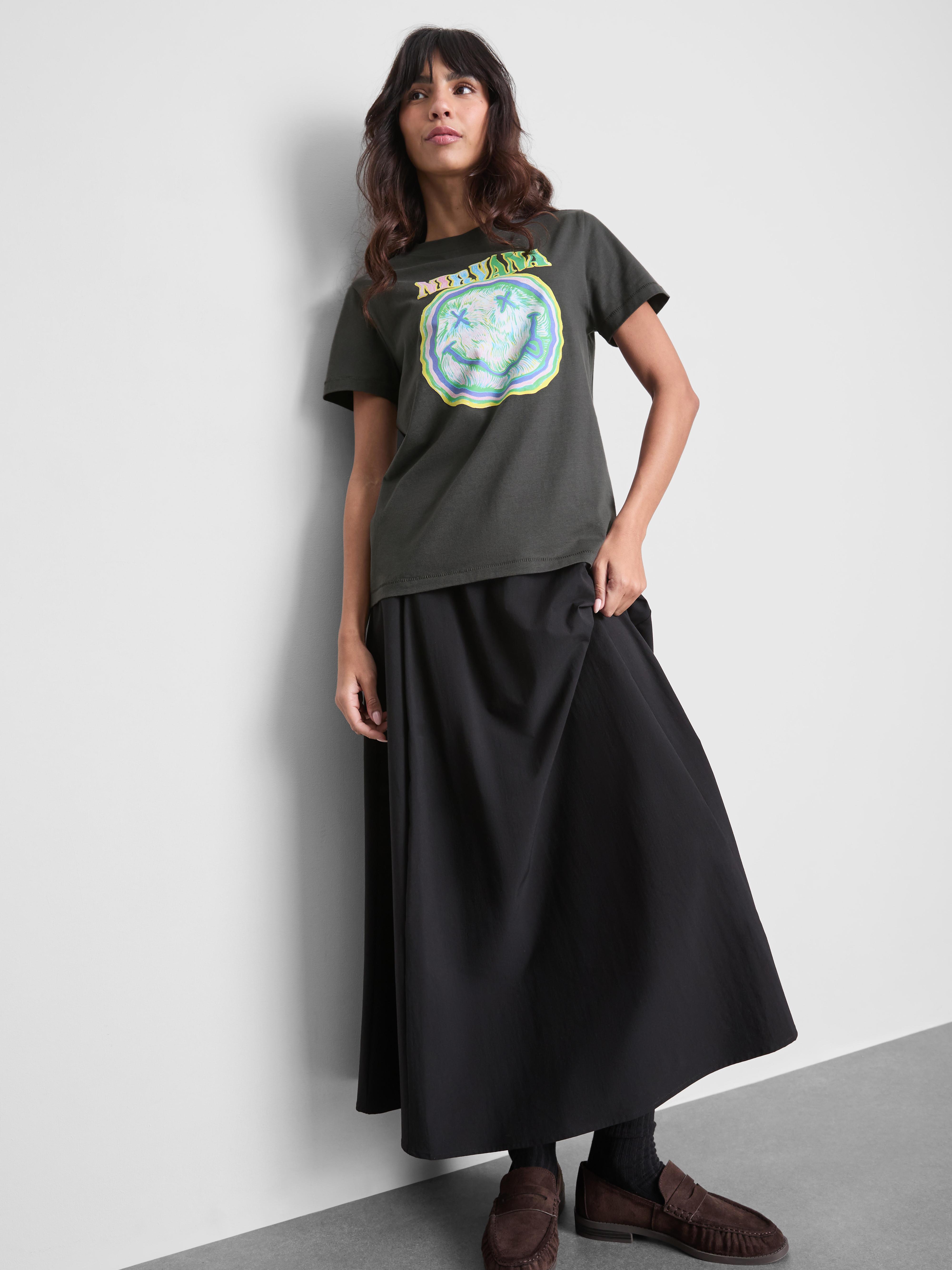 Tricou din bumbac cu aspect decolorat și imprimeu cu trupa Nirvana