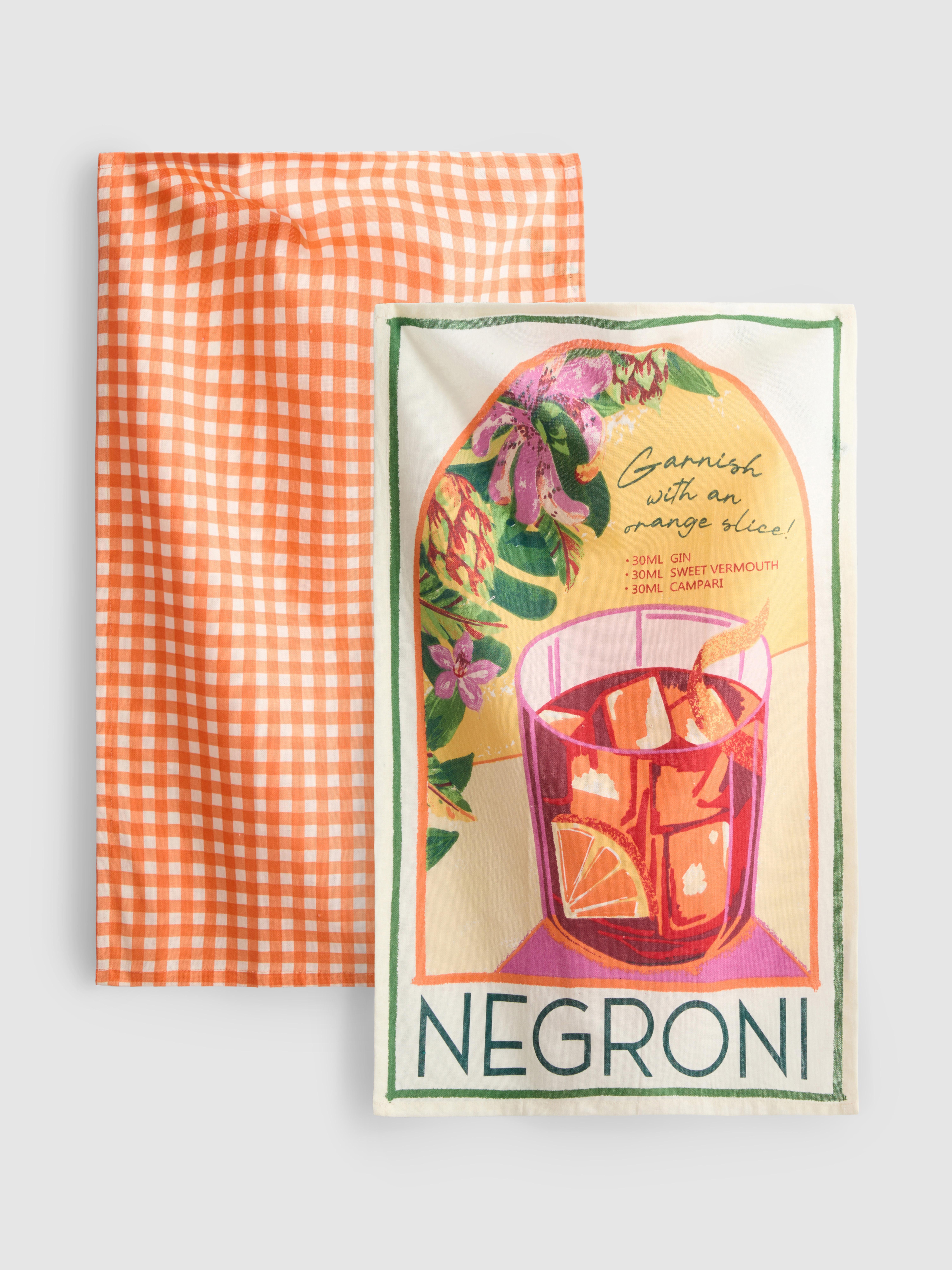 2pk Printed Tea Towel Orange