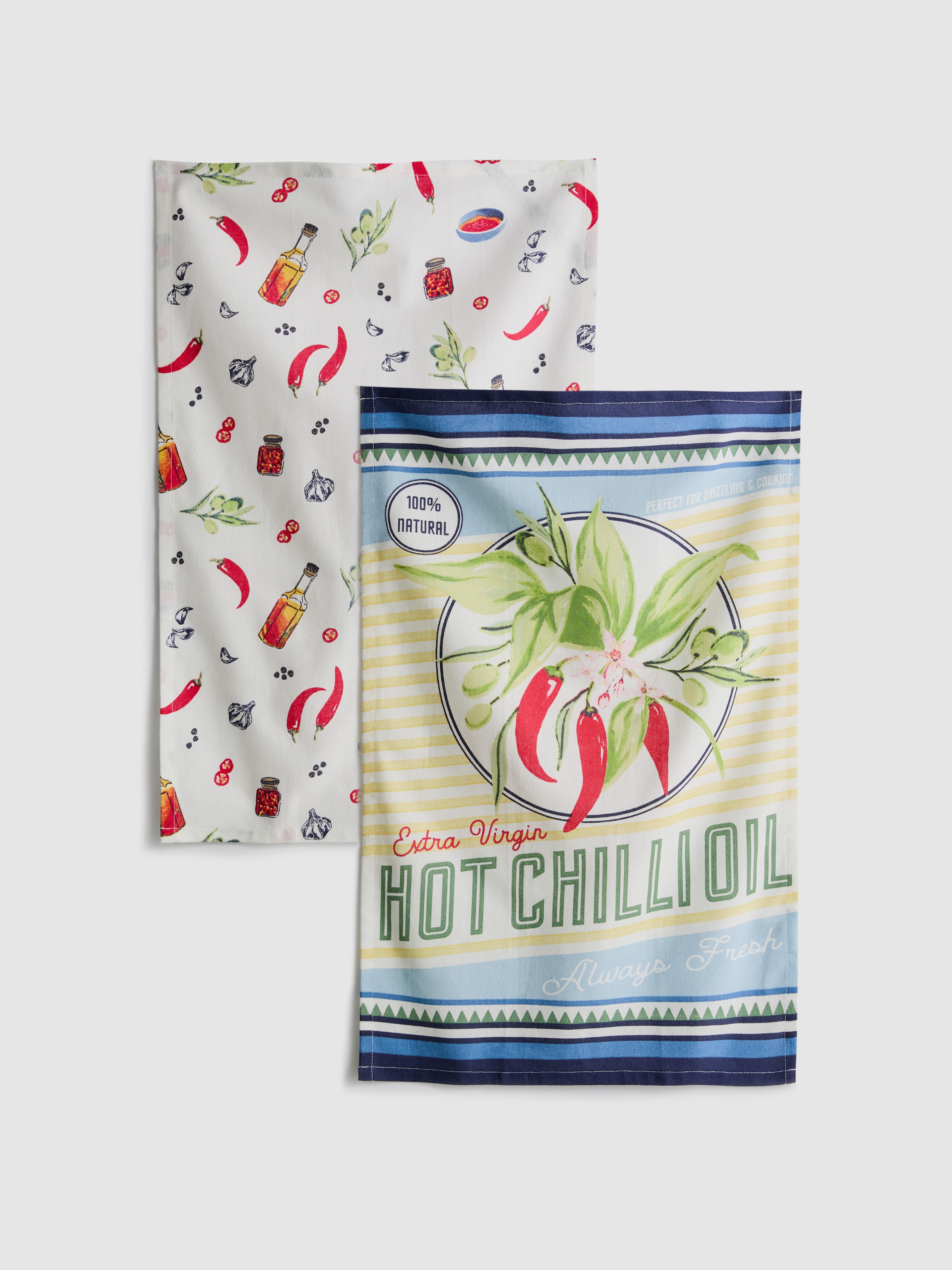 2pk Printed Tea Towel Blue