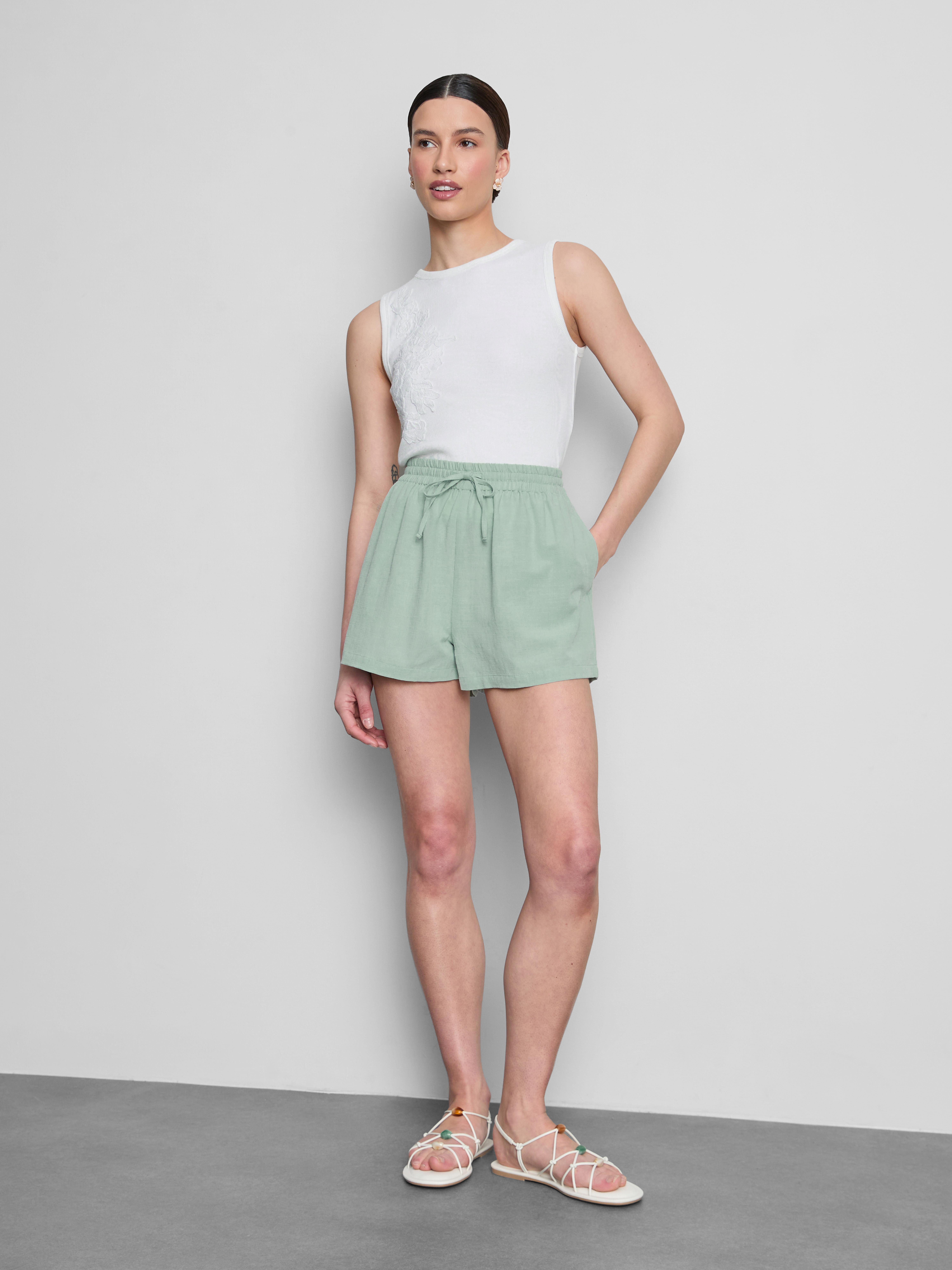 Cotton Blend Elasticated Waist Shorts Mint