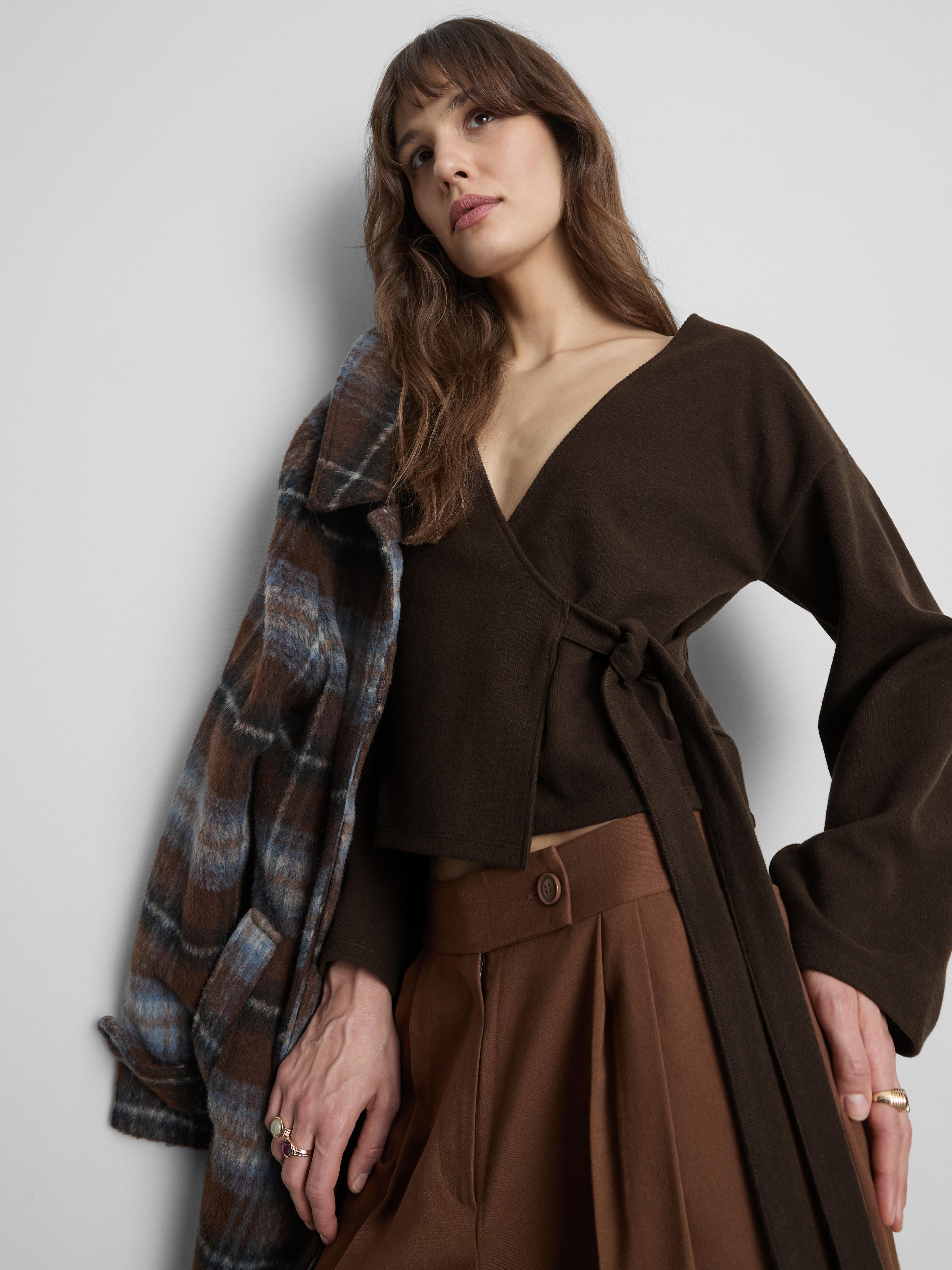 Women's Chocolate Wrap Bell Sleeve Cardigan