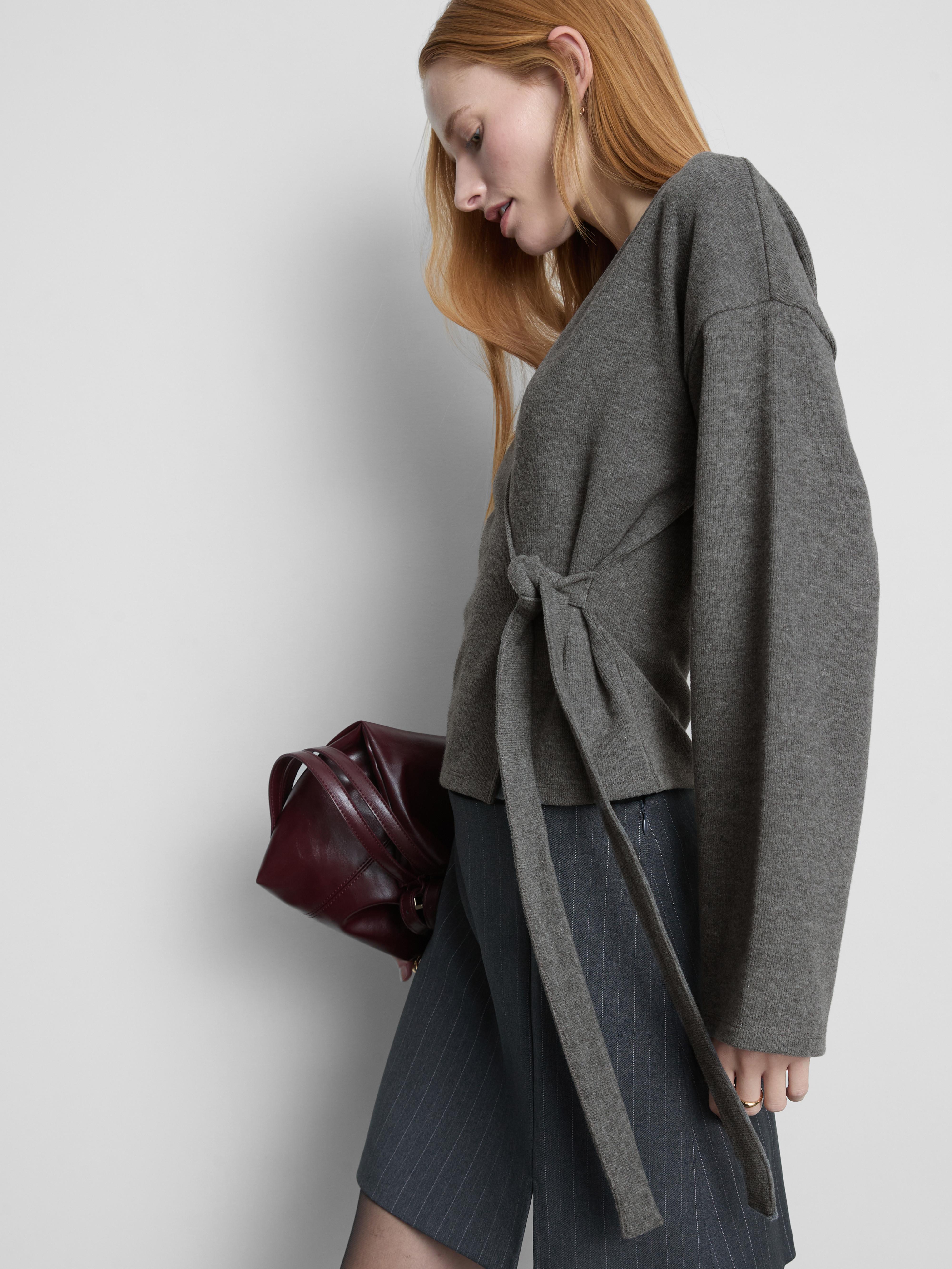 Women's Gray Heather Wrap Bell Sleeve Cardigan