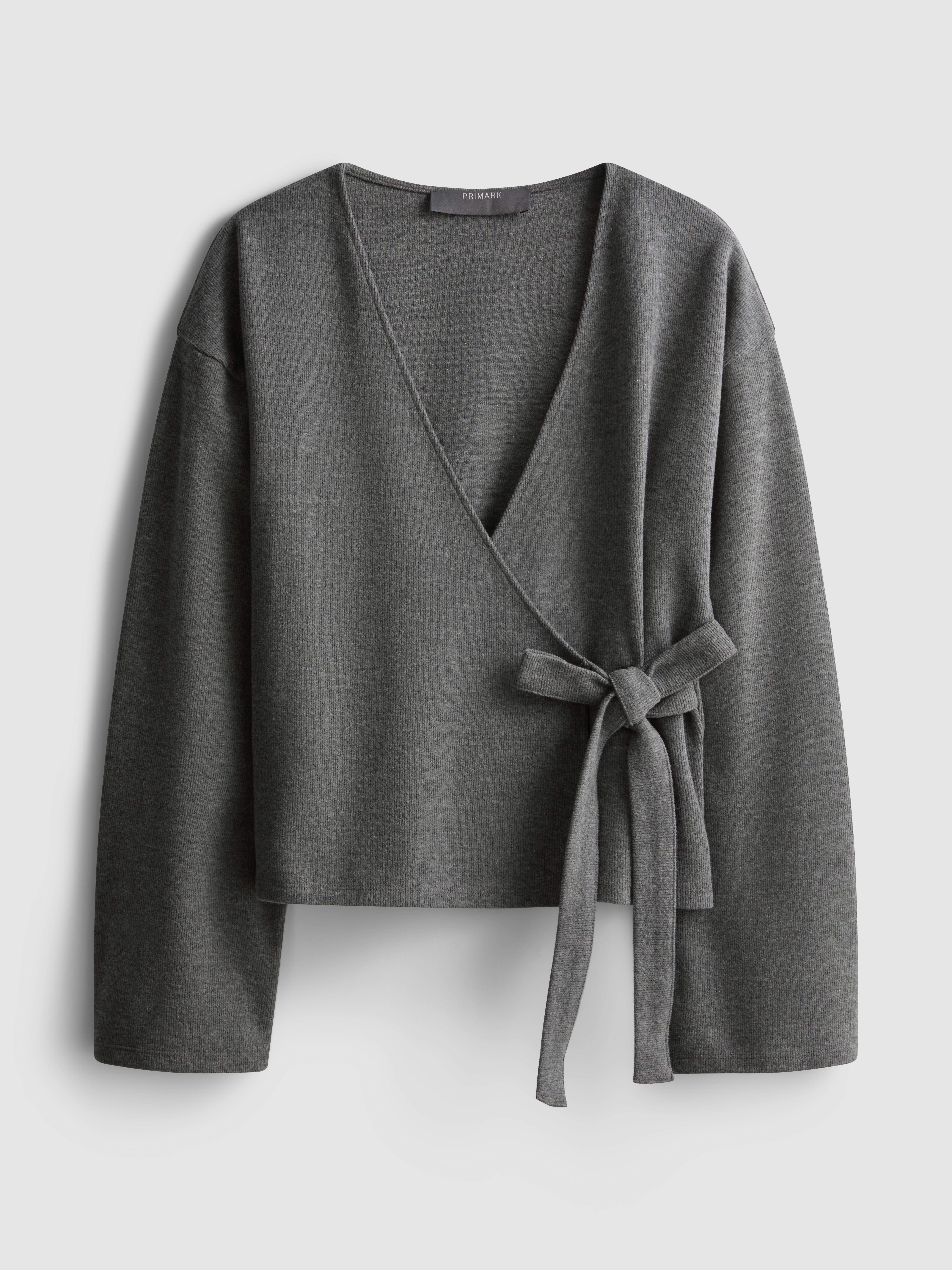 Women's Gray Heather Wrap Bell Sleeve Cardigan