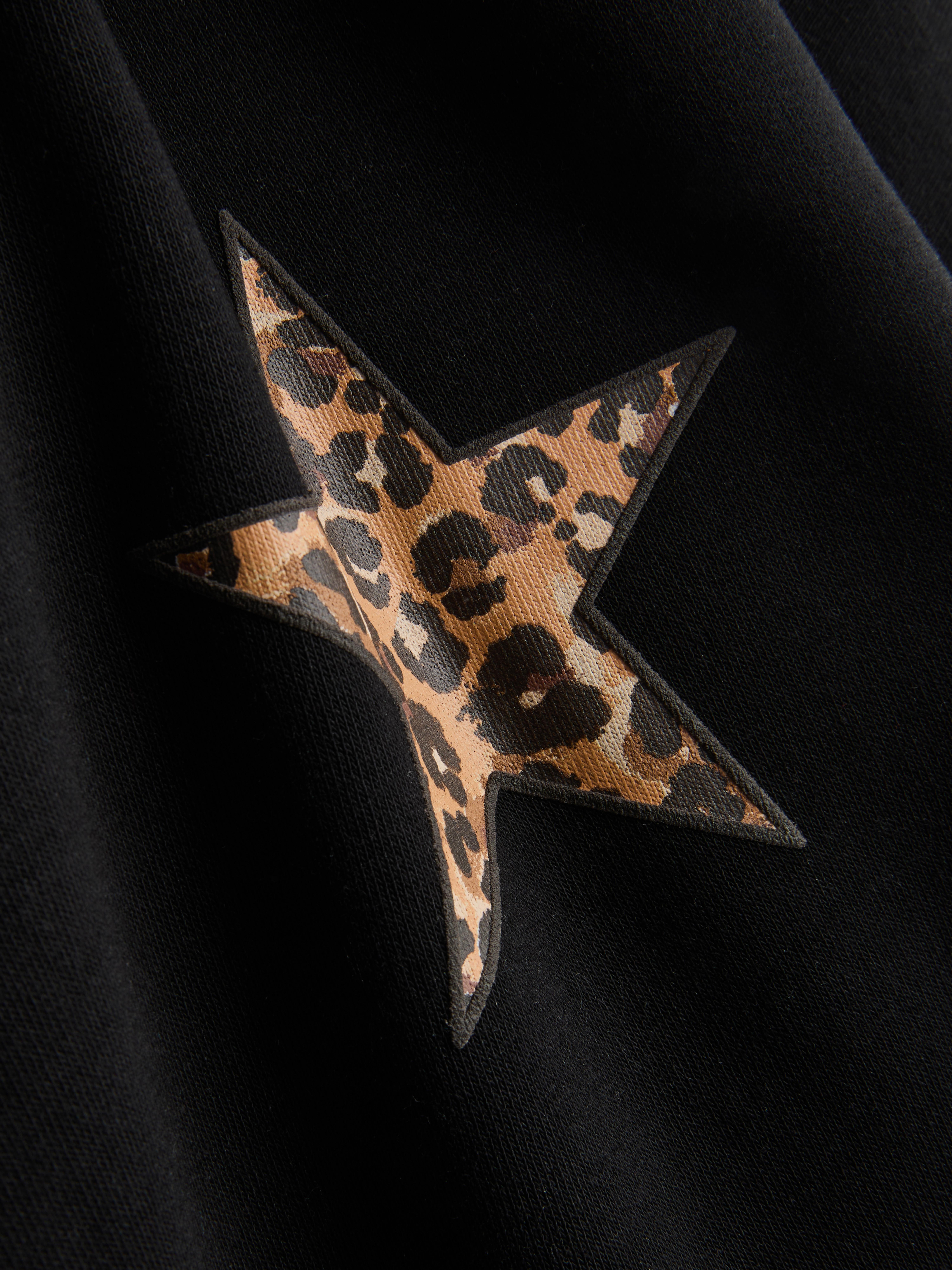 Women's Black Cotton-Blend Leopard Star Hoodie