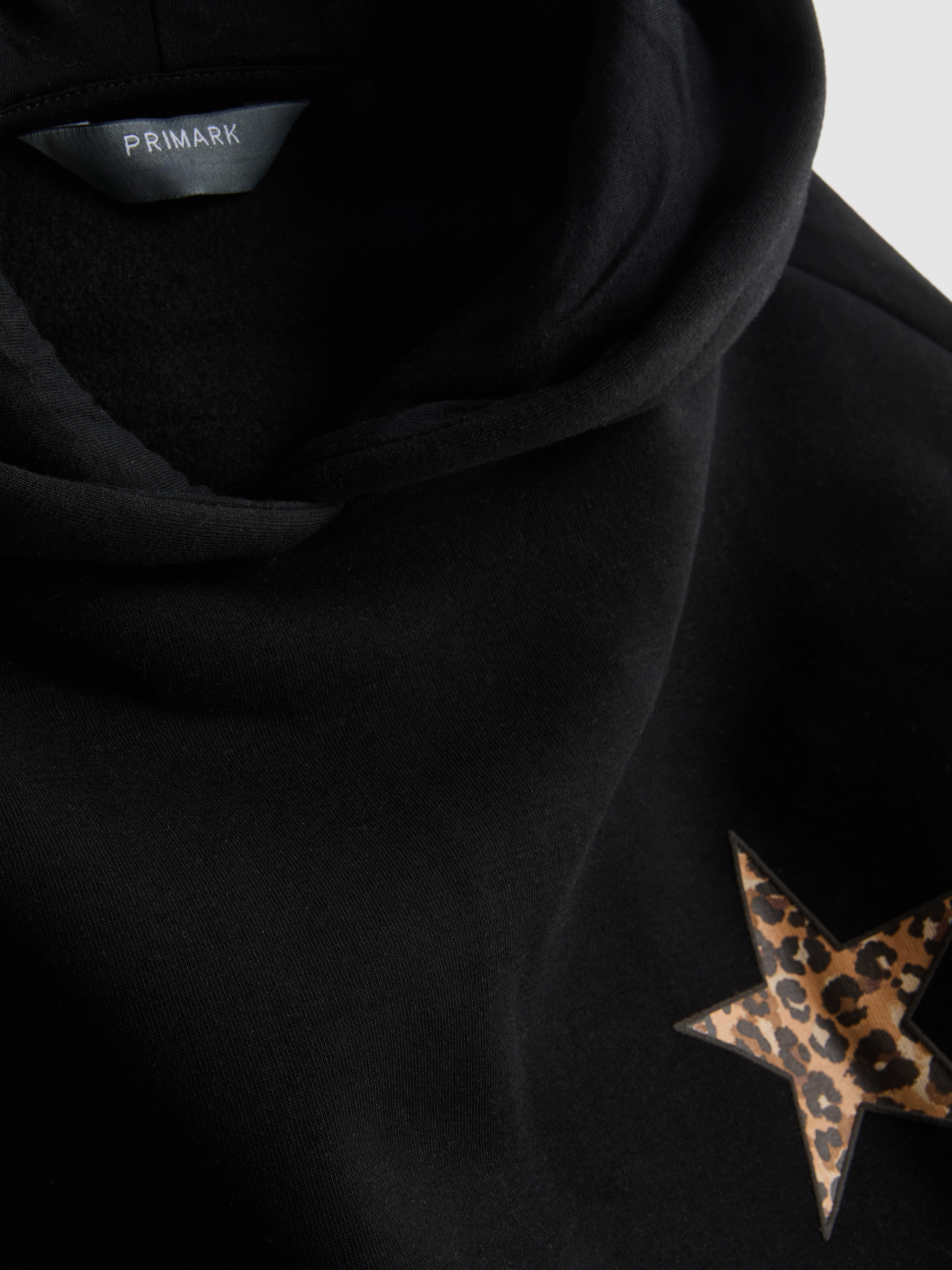 Women's Black Cotton-Blend Leopard Star Hoodie