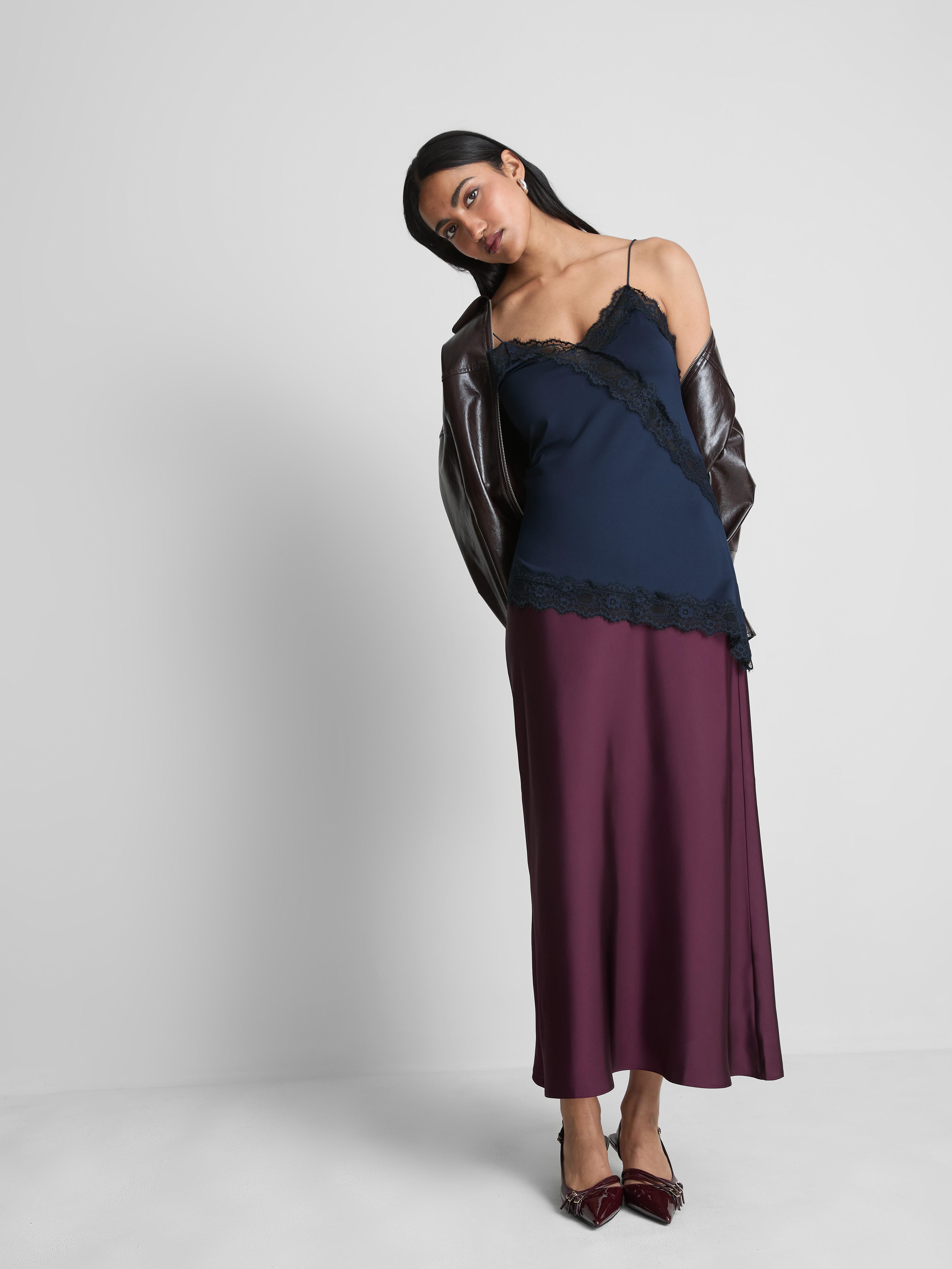 Women's Navy Asymmetric Lace Cami Top