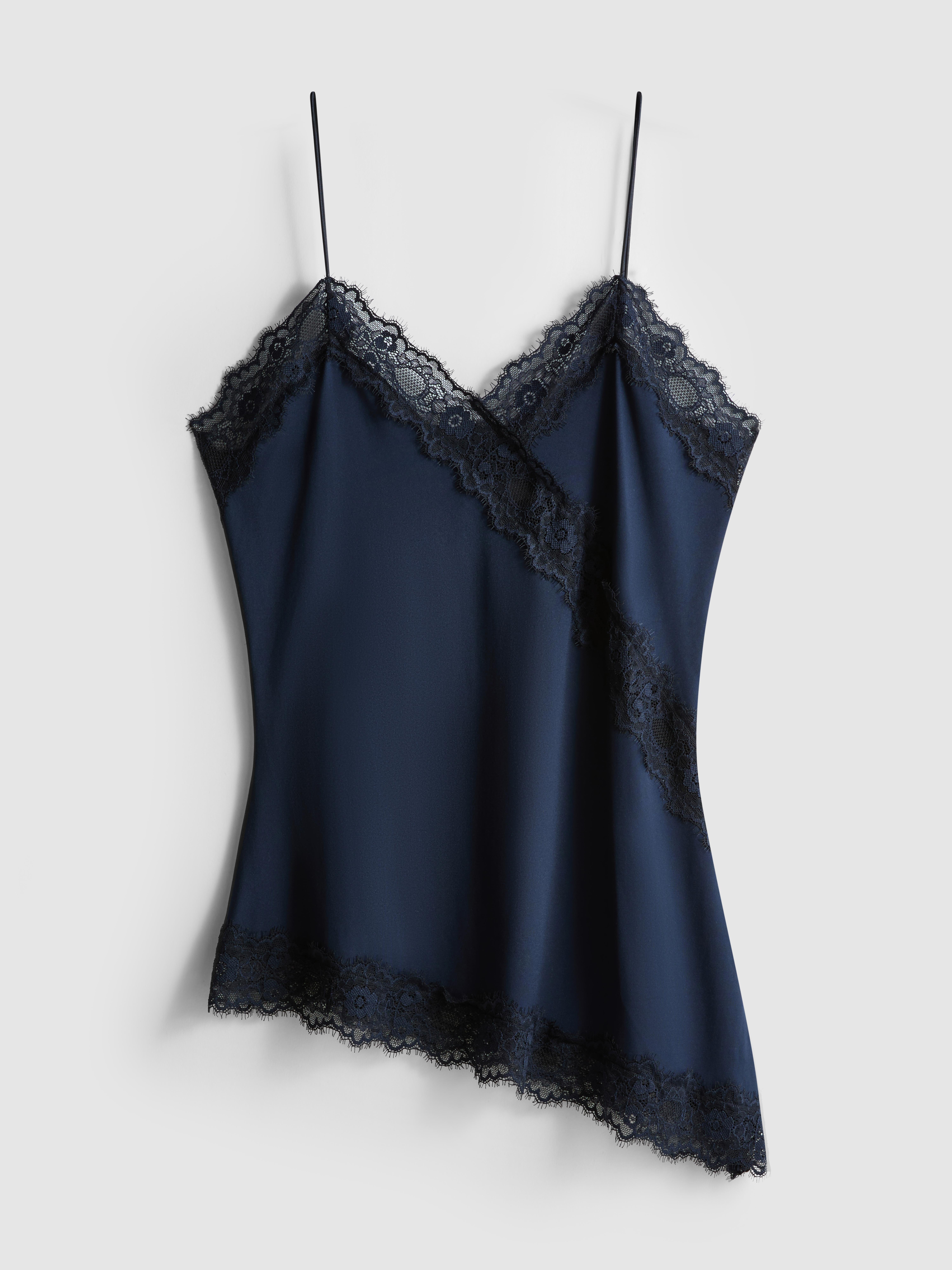 Women's Navy Asymmetric Lace Cami Top