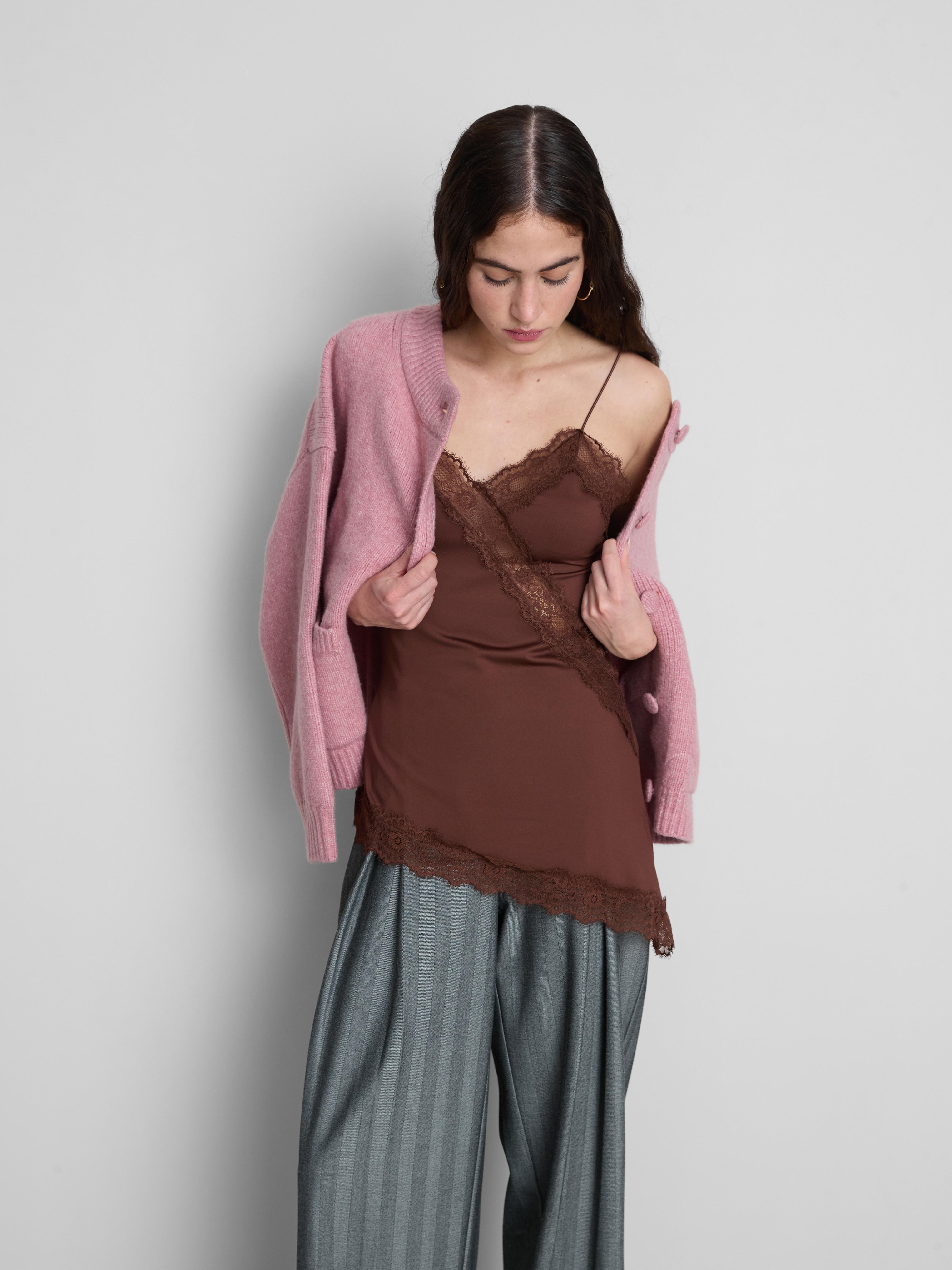 Women's Chocolate Asymmetric Lace Cami Top