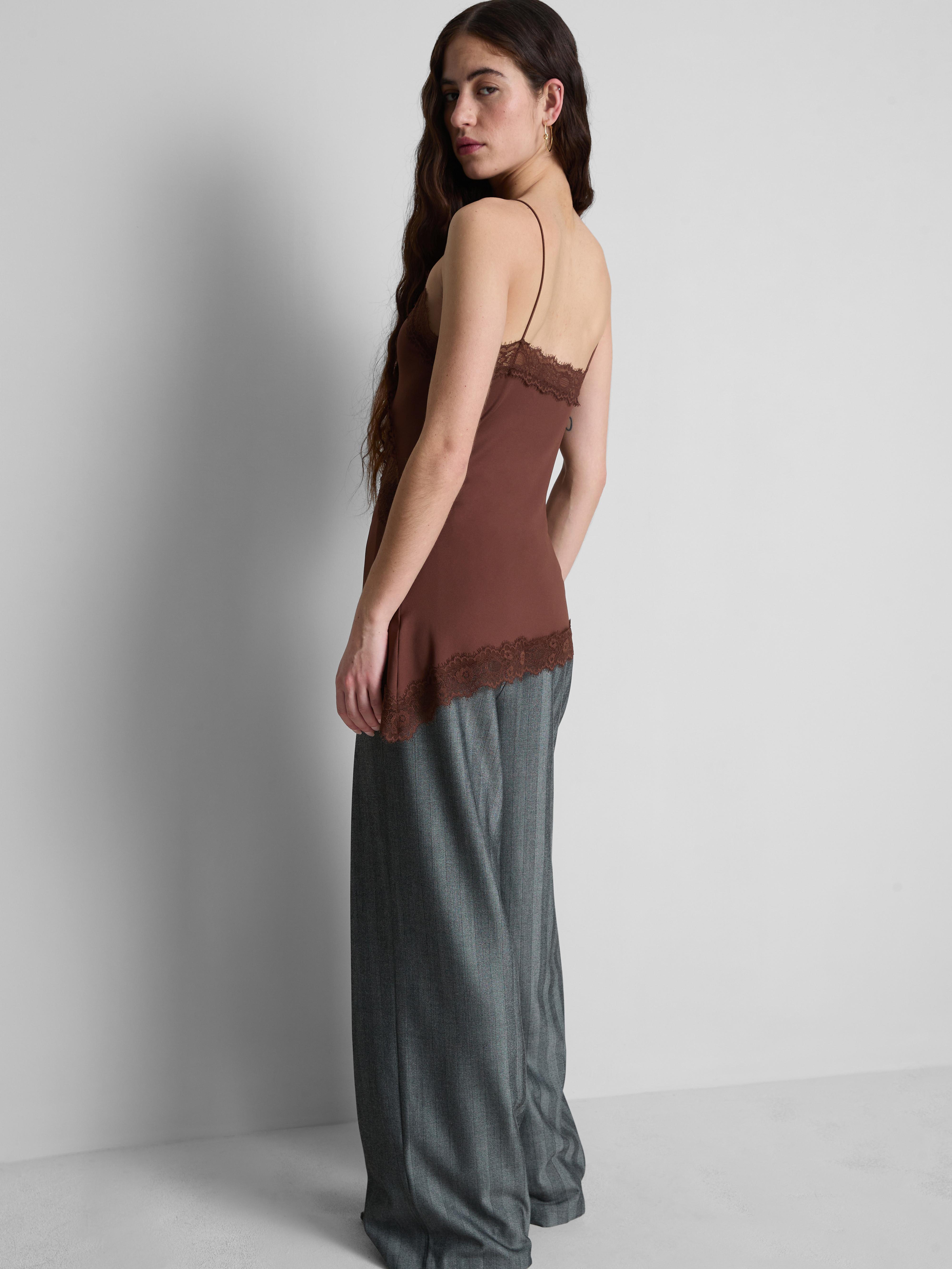 Women's Chocolate Asymmetric Lace Cami Top