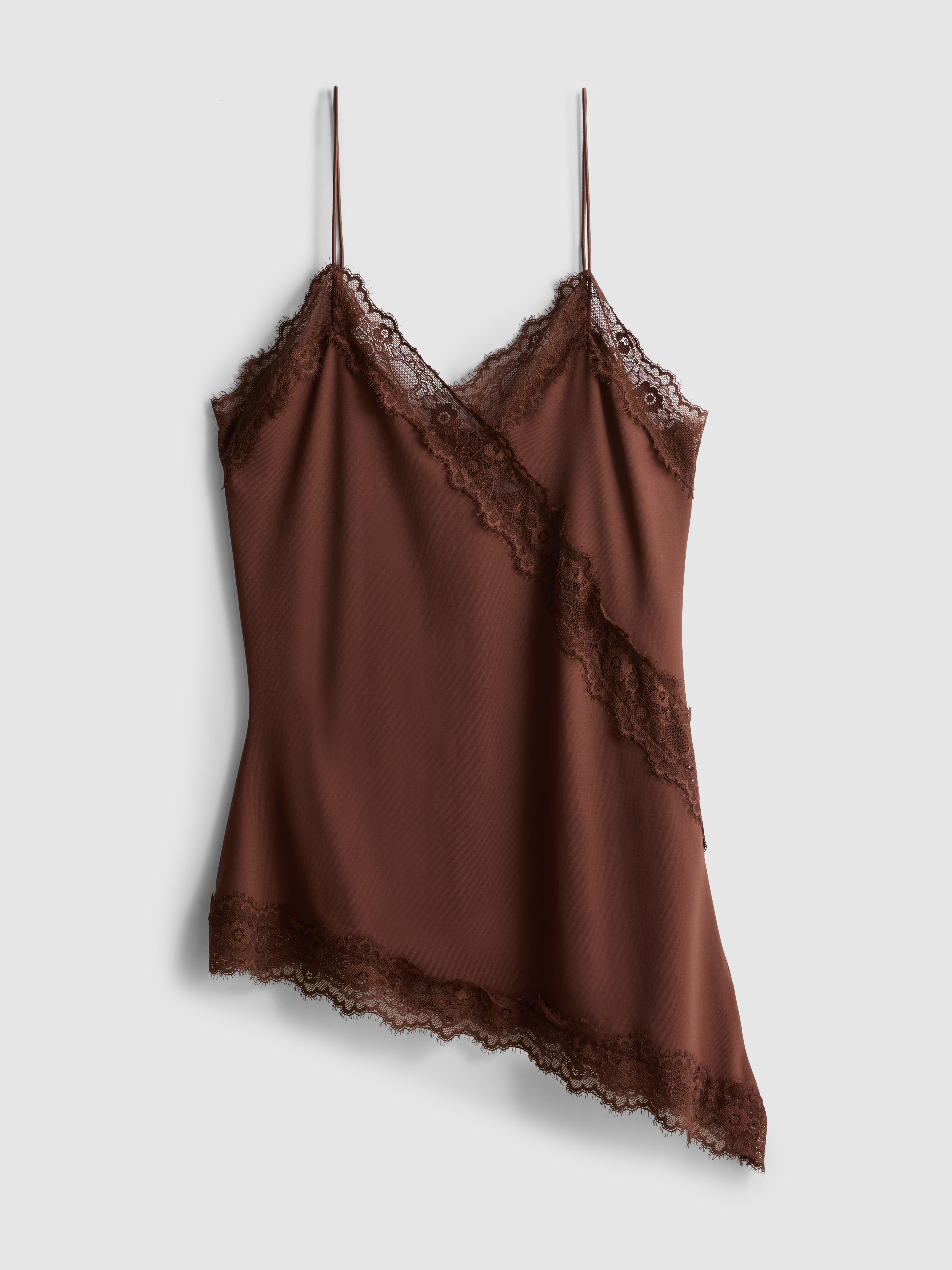 Women's Chocolate Asymmetric Lace Cami Top