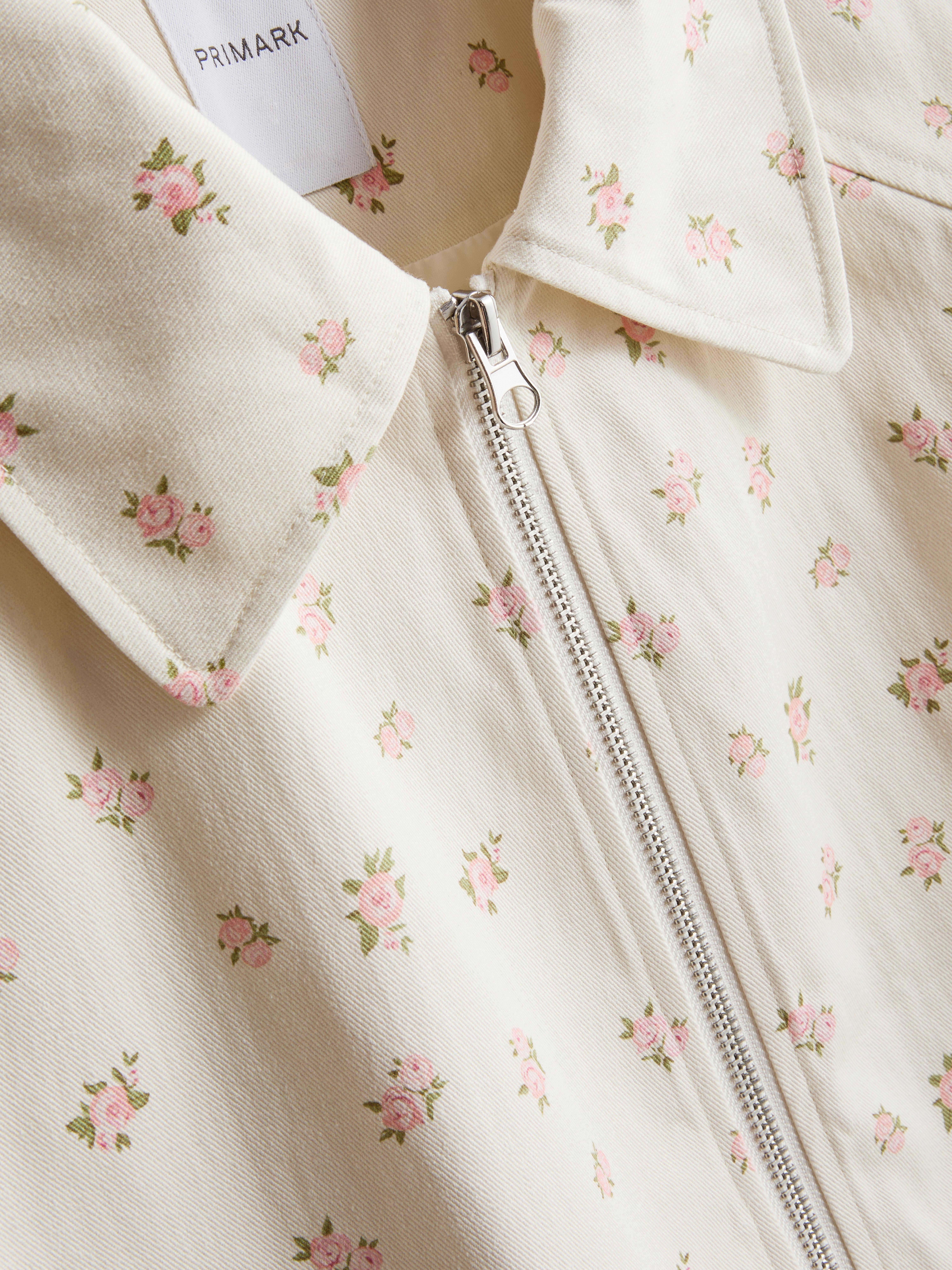 Cotton Floral Printed Collared Jacket