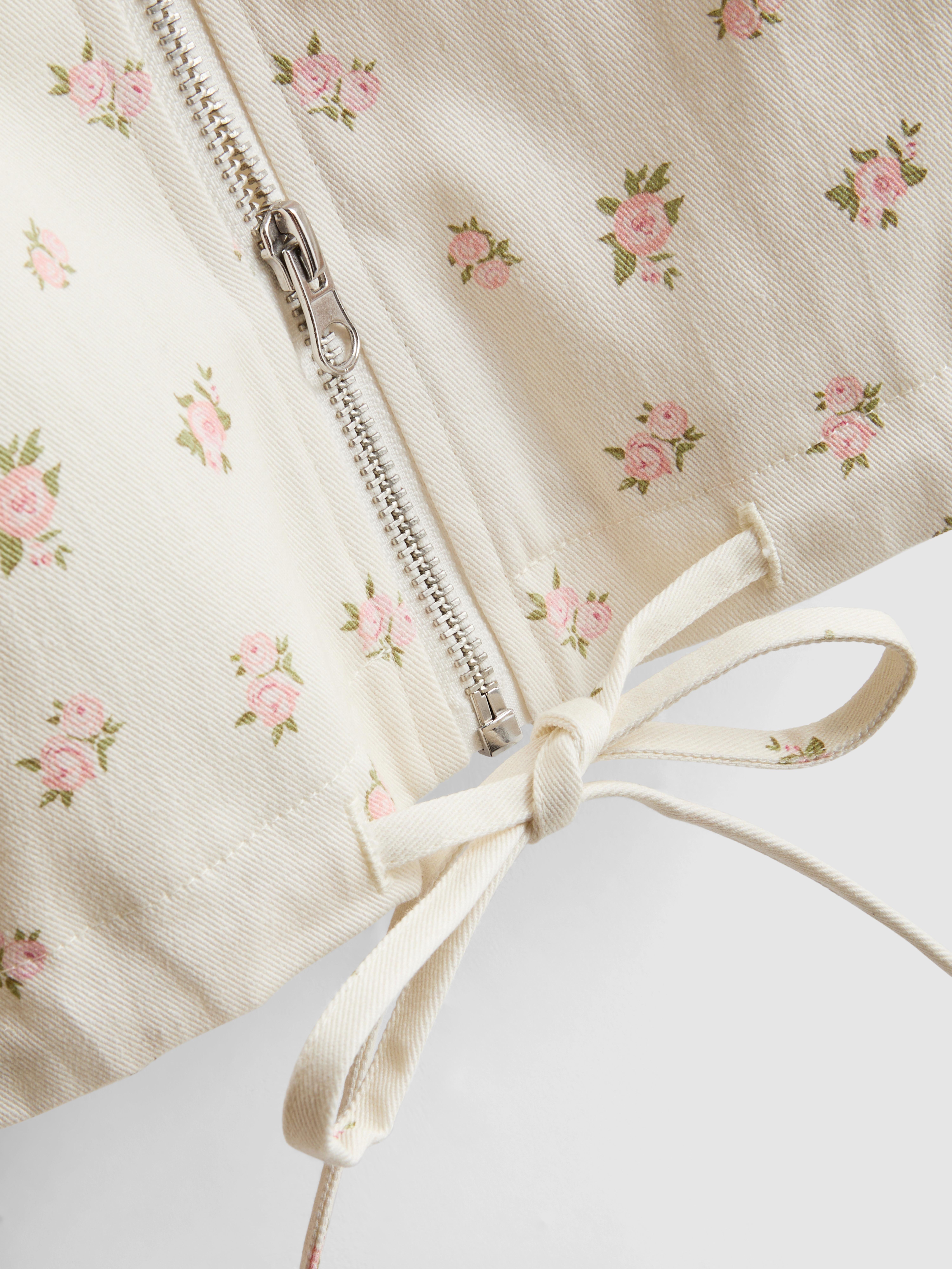 Cotton Floral Printed Collared Jacket