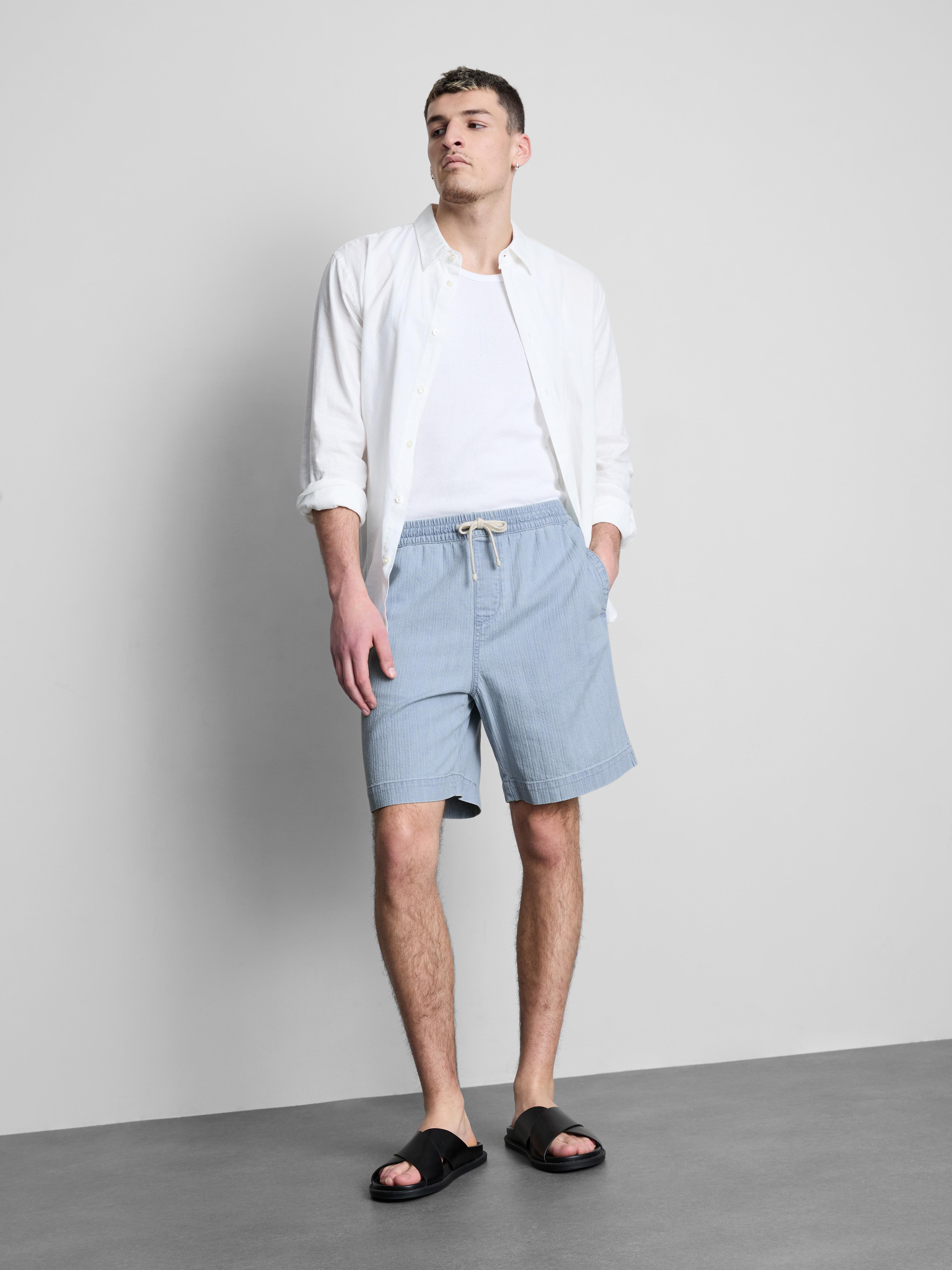 Short en jean texturé à cordon de serrage