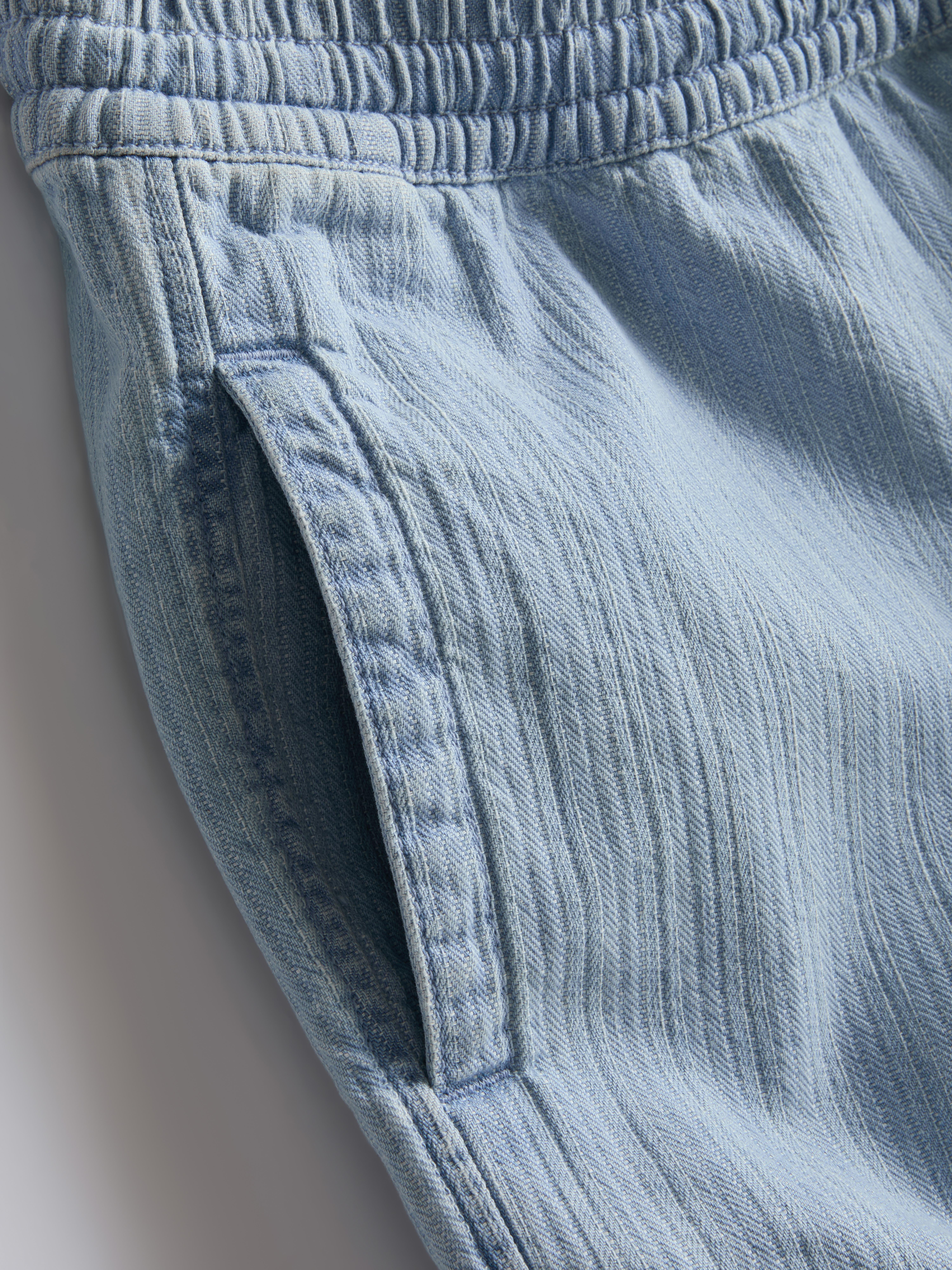 Textured Drawstring Denim Shorts