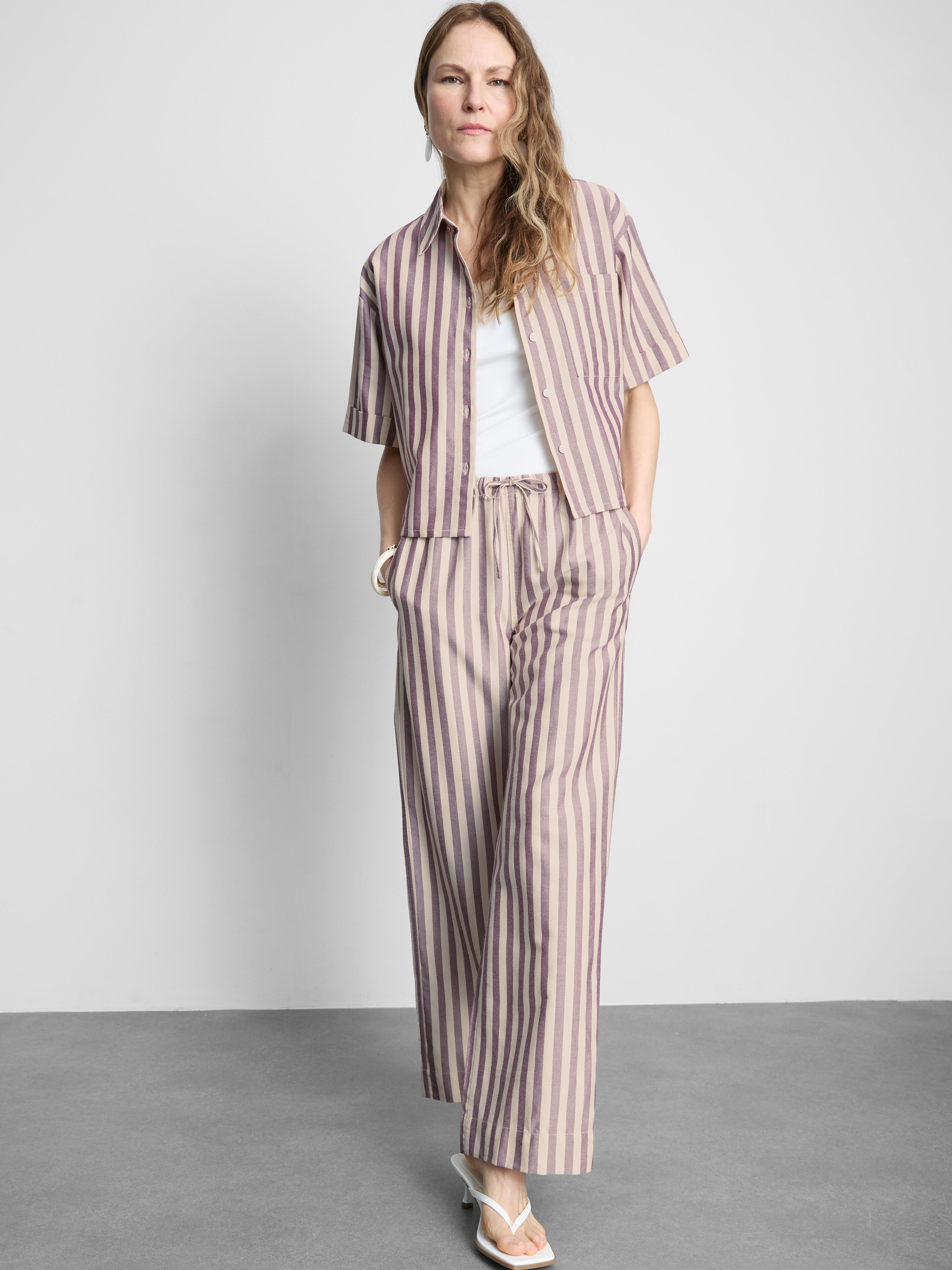Pantaloni con elastico a righe Oxford