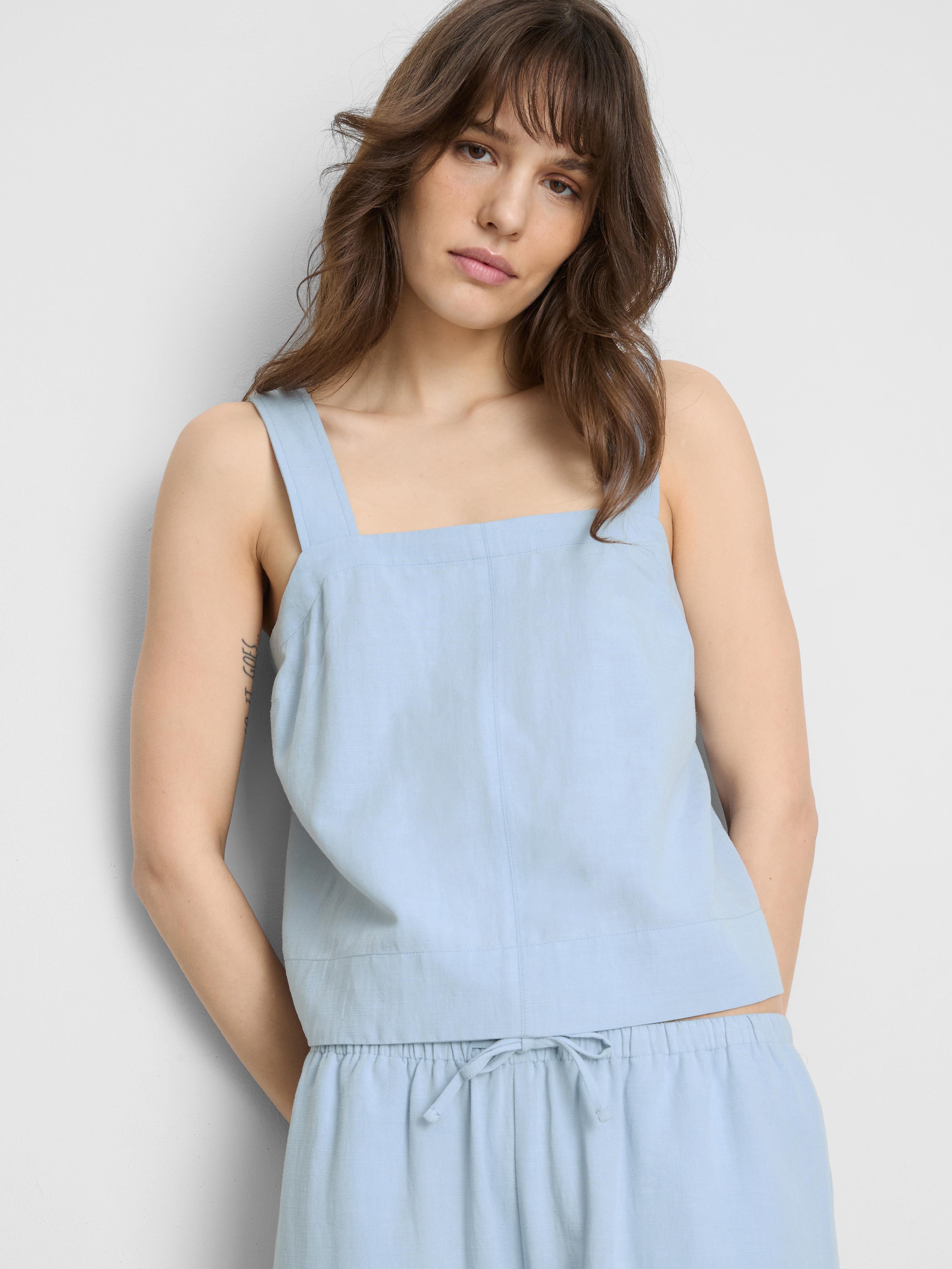 Cotton Blend Cropped Pinafore Top
