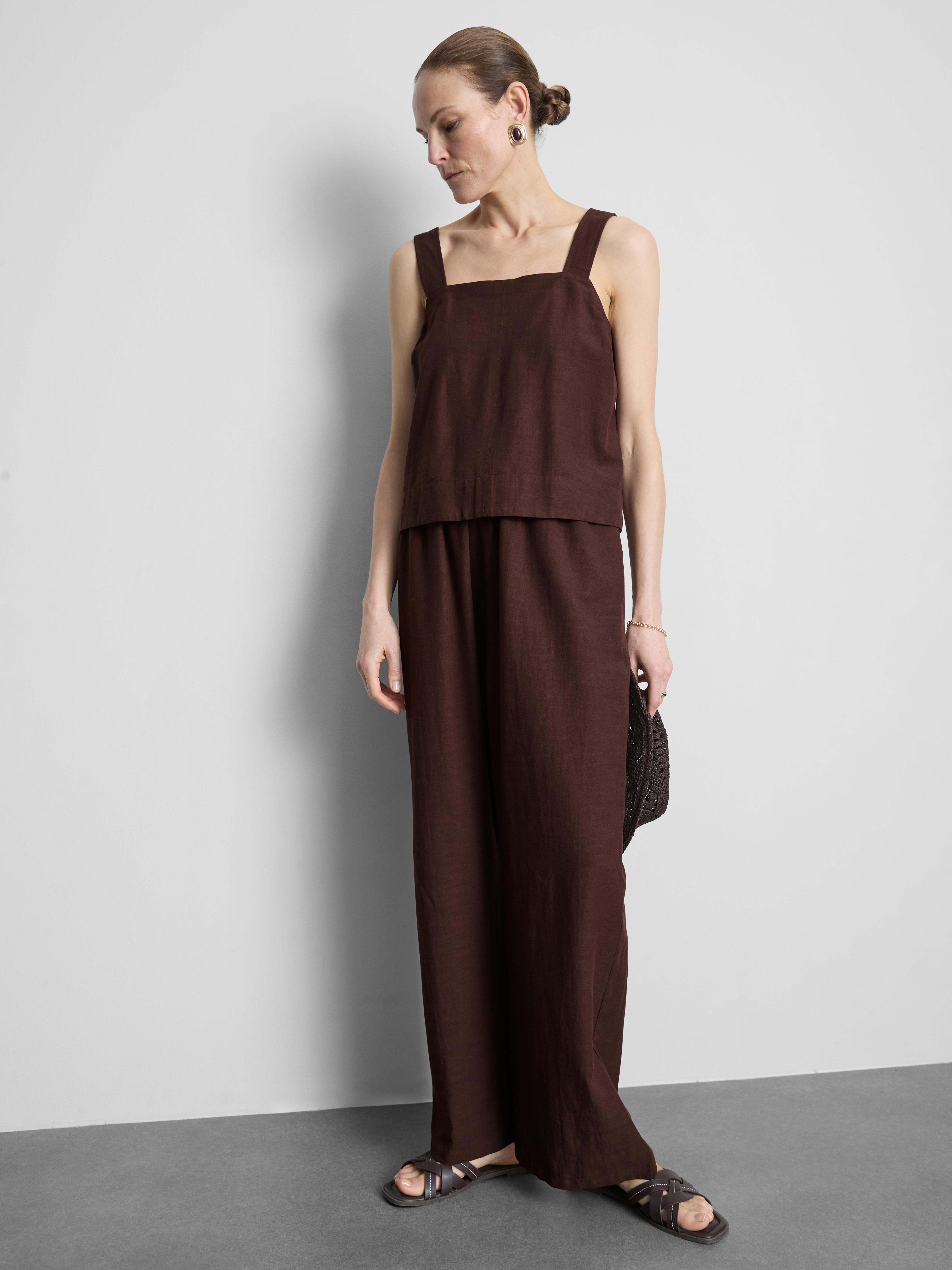 Cotton Blend Cropped Pinafore Top Chocolate