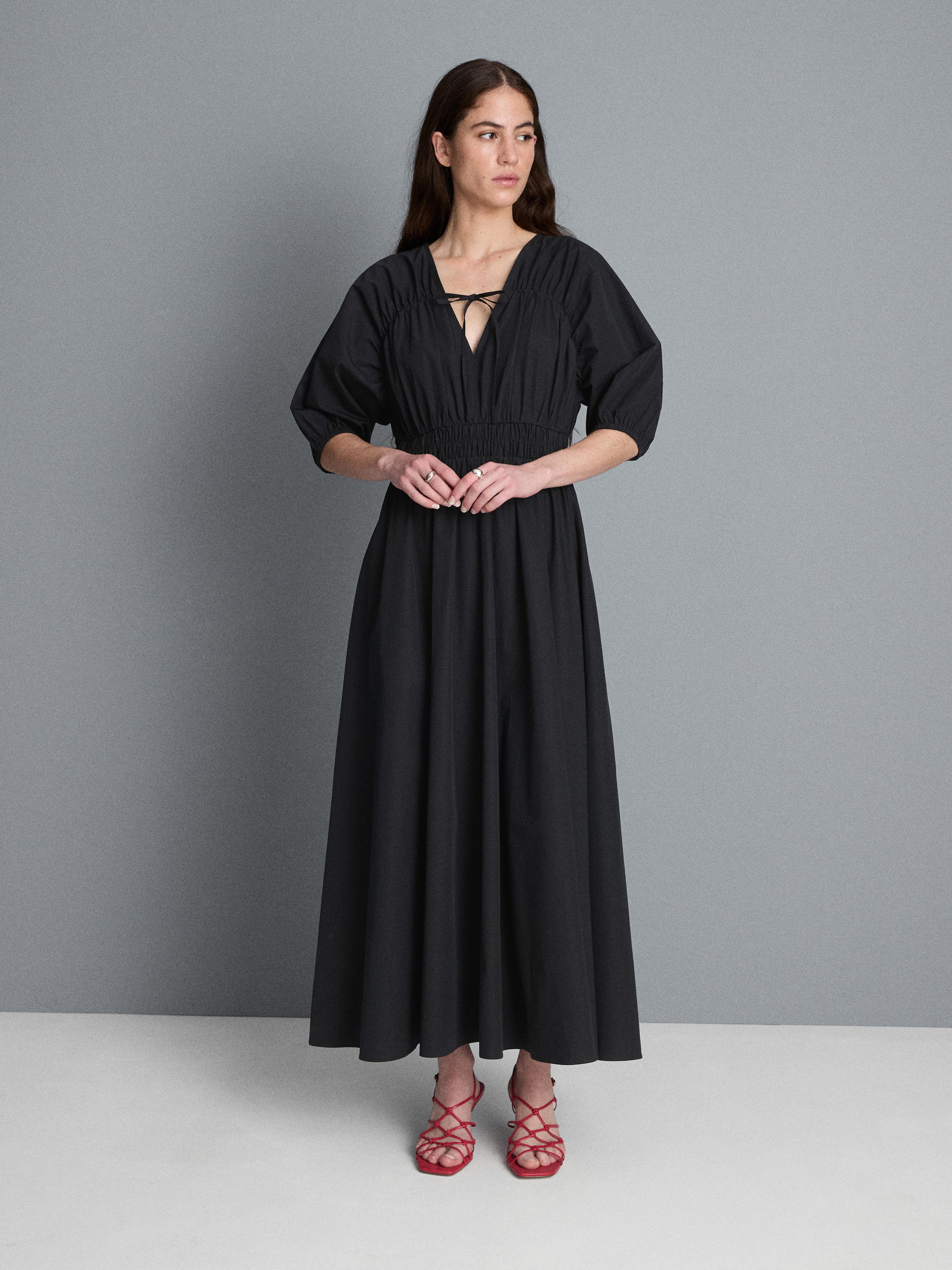 Cotton Poplin Milkmaid Midi Dress