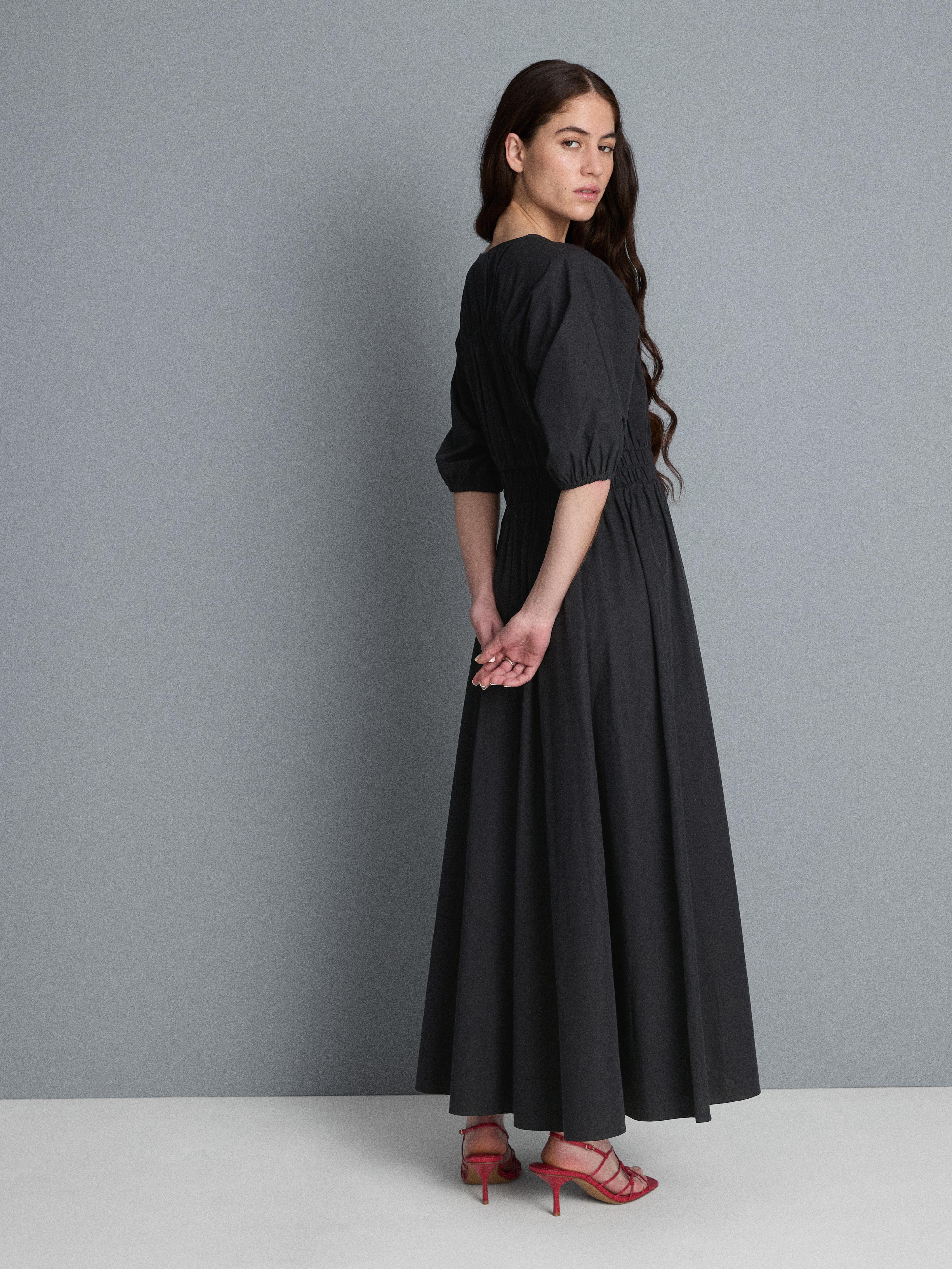 Womens Black Cotton Poplin Milkmaid Midi Dress | Primark