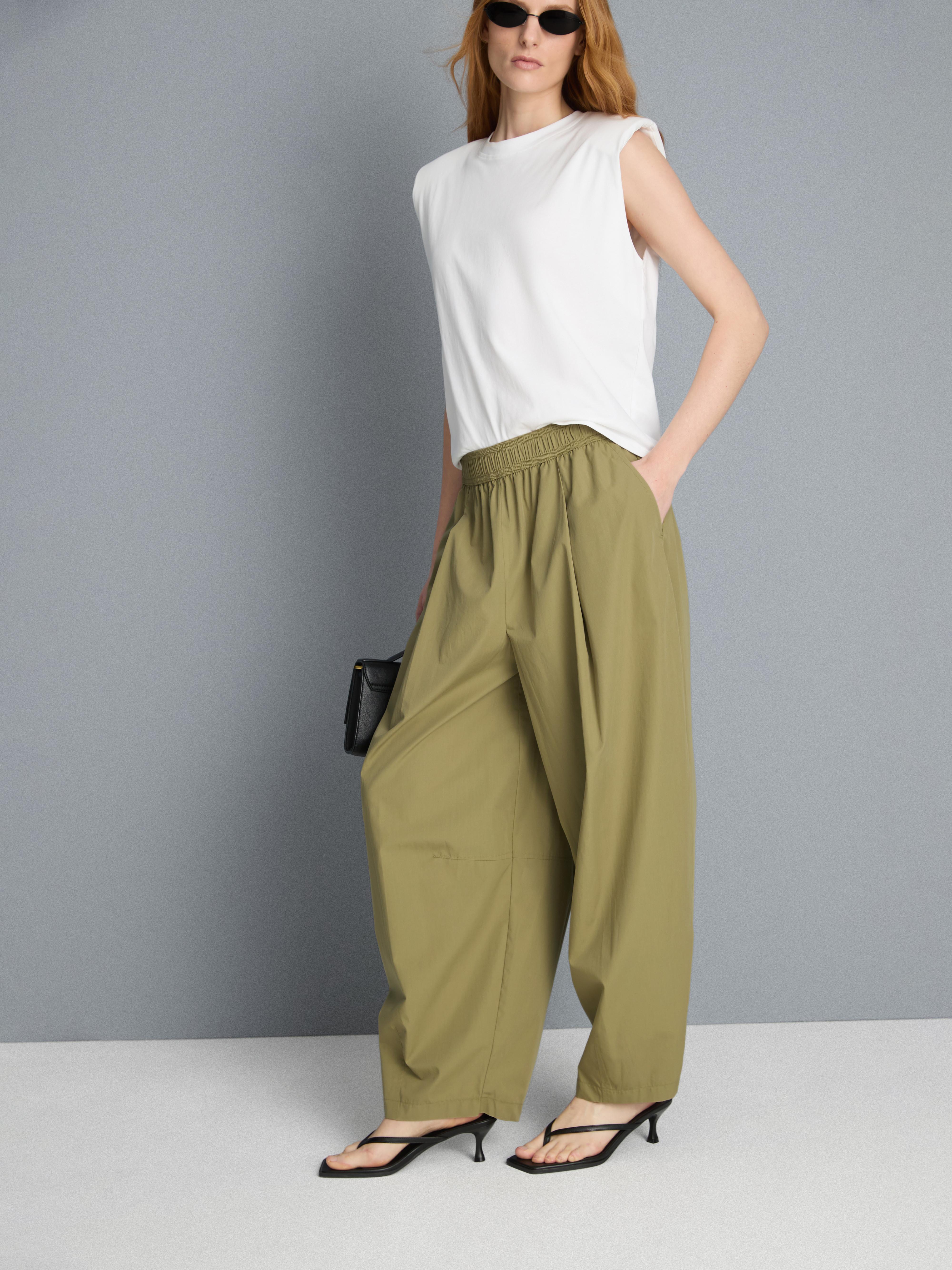Paper Touch Pleated Barrel Leg Trousers