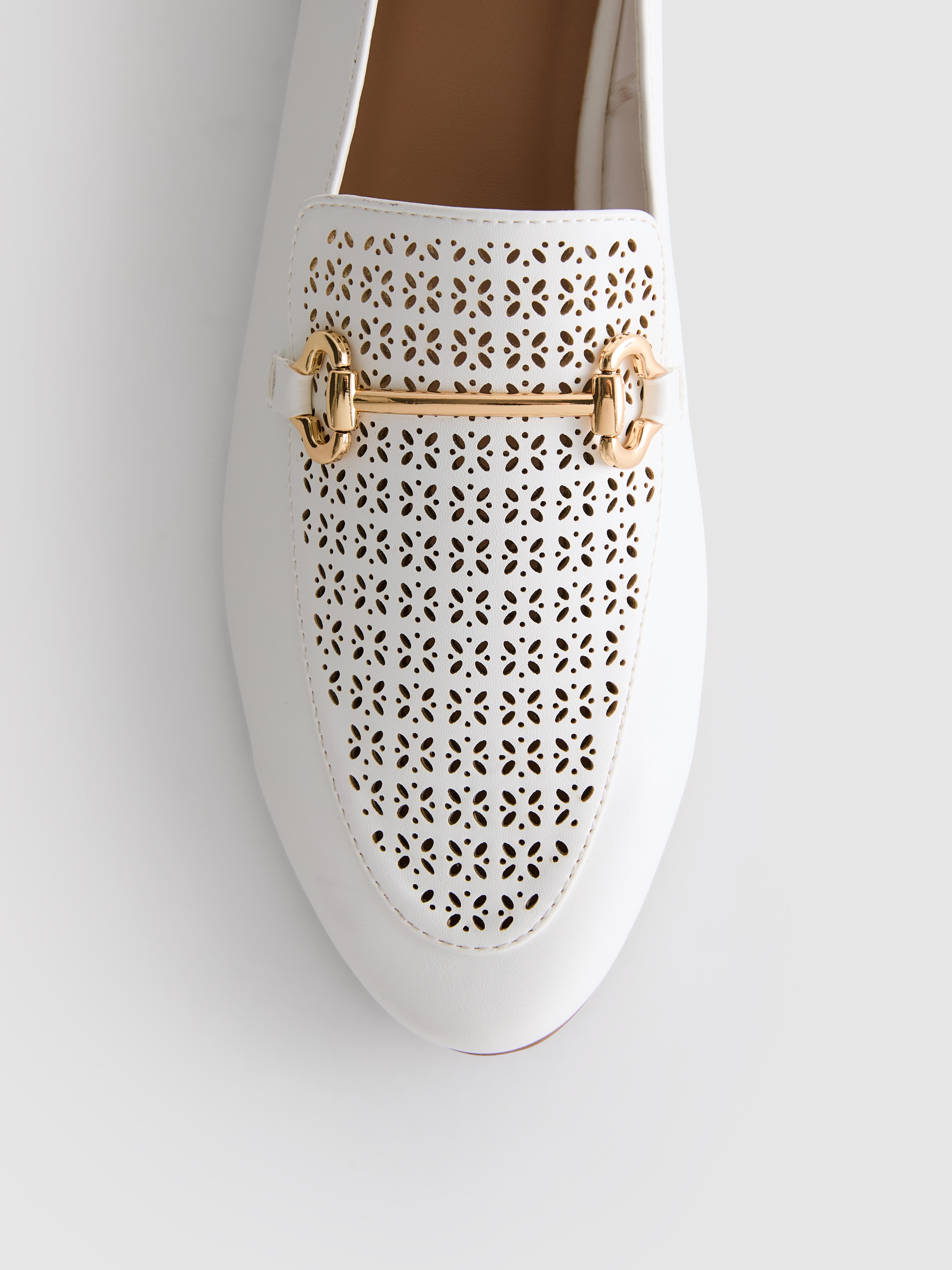 Faux Leather Laser-Cut Snaffle-Bit Loafers