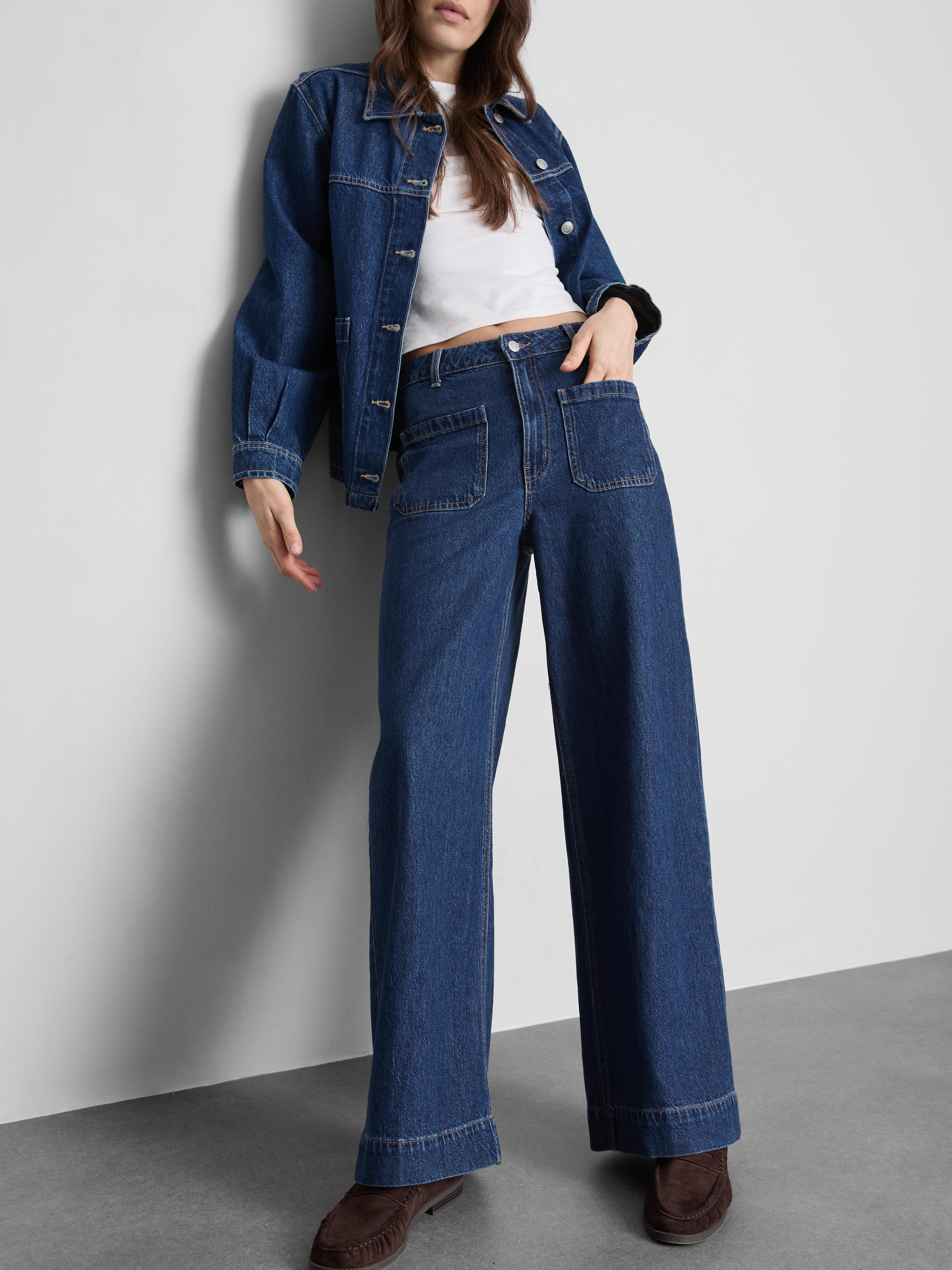 Blugi largi cu buzunare frontale