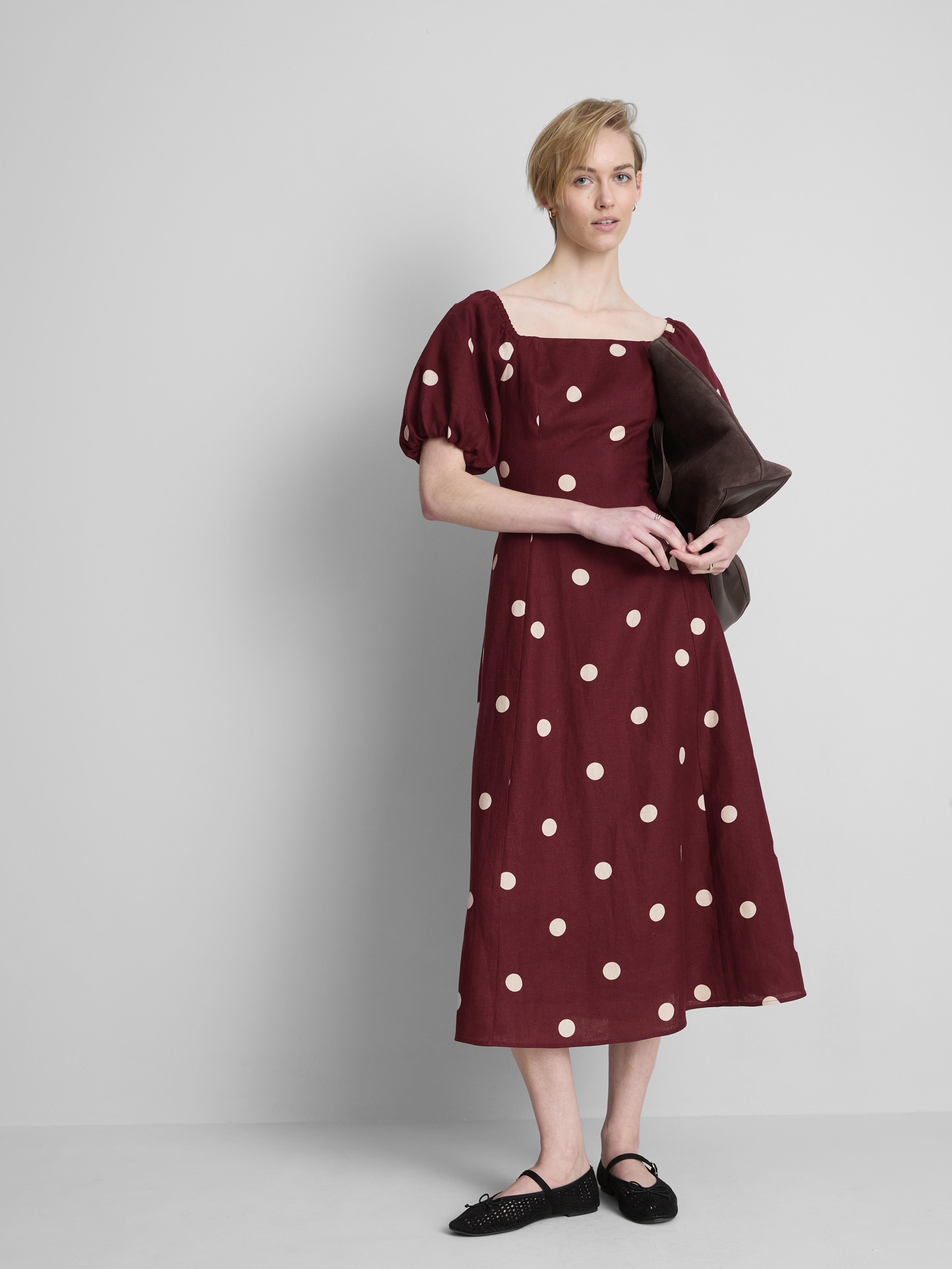 The Edit Linen Puff Sleeve Midi Dress