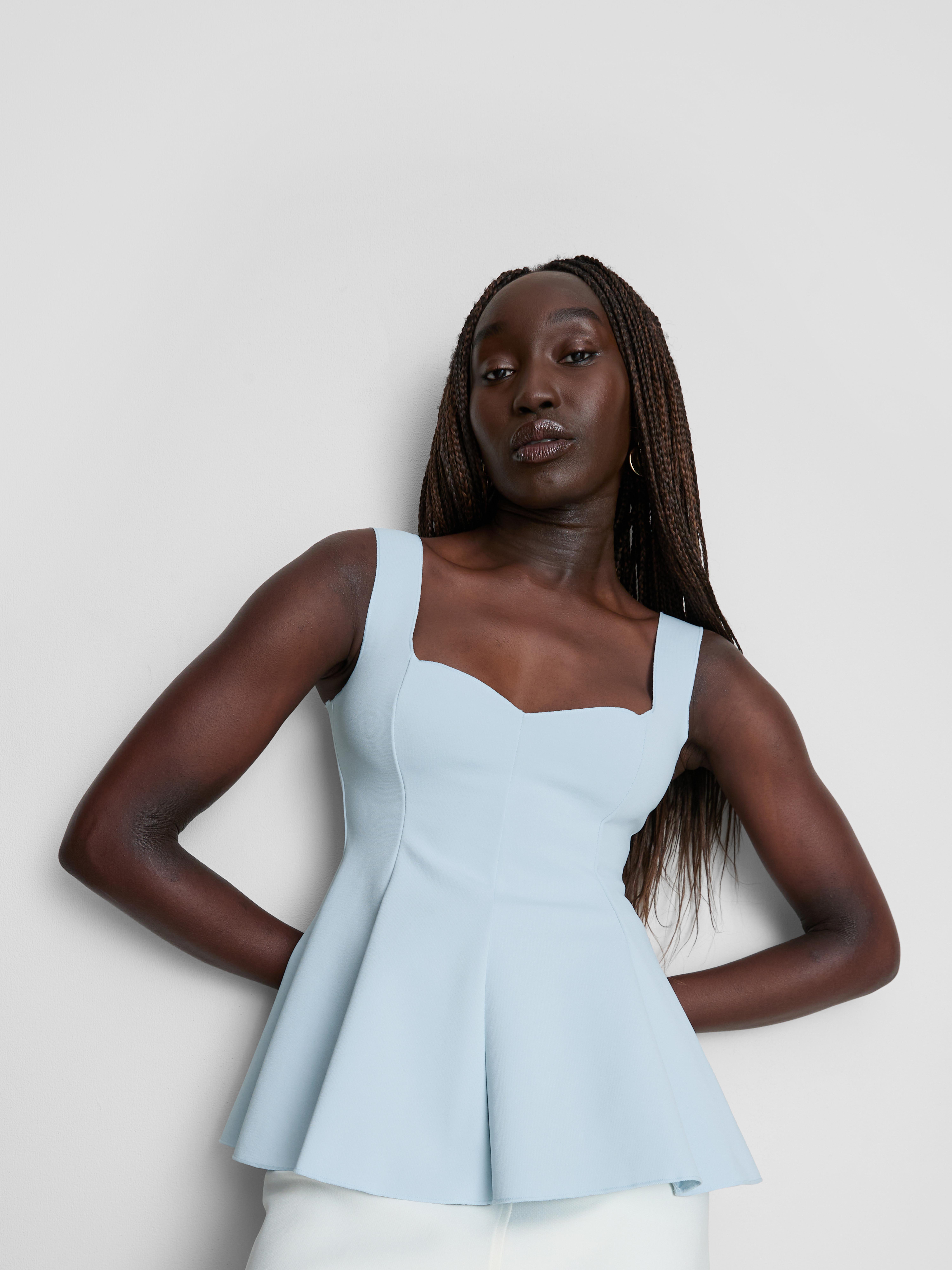 Women's Blue Crepe Sweetheart Peplum Top | Primark