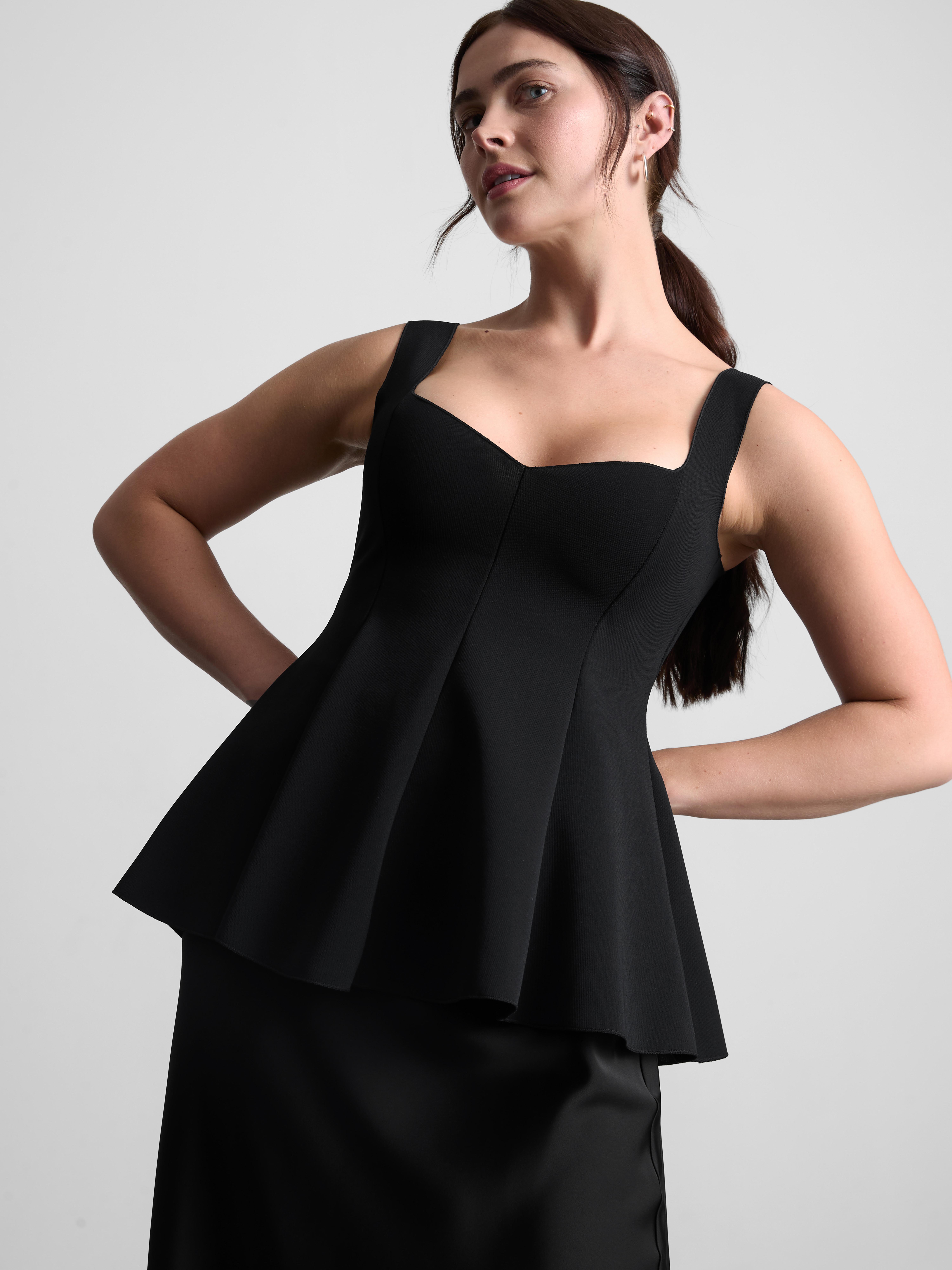 Women's Black Crepe Sweetheart Peplum Top | Primark